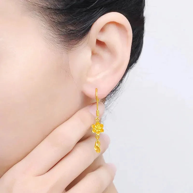 24K Pure Gold Earrings AU 999 Solid Gold Hollow Ball Tassel Earrings - Trendy Fine Jewelry for Women, Gift for Her, Valentine's Day, Anniversary & Special Occasions