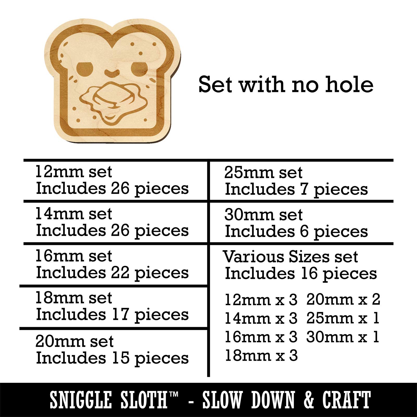Kawaii Buttered Toast Bread Mini Wooden Charms - 16mm (22pcs) No Hole - DIY Jewelry Making & Craft Supplies for Keychains, Bracelets, Scrapbooking