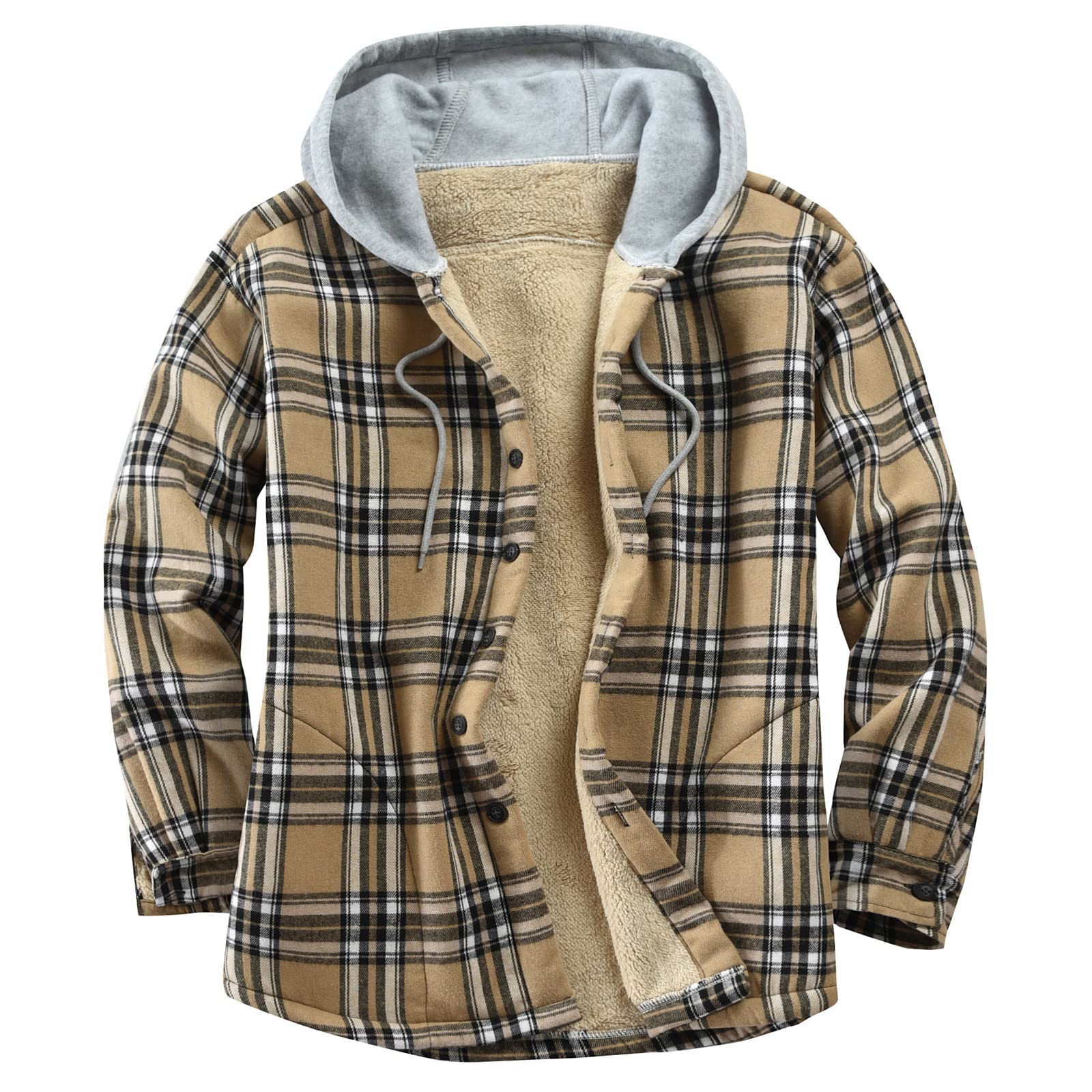 Derbars Men's Cotton Plaid Flannel Shirt Jacket - Fleece Lined Sherpa Button Down Hooded Shirt for Men | Casual Winter Wear, Outdoor Activities & Layering