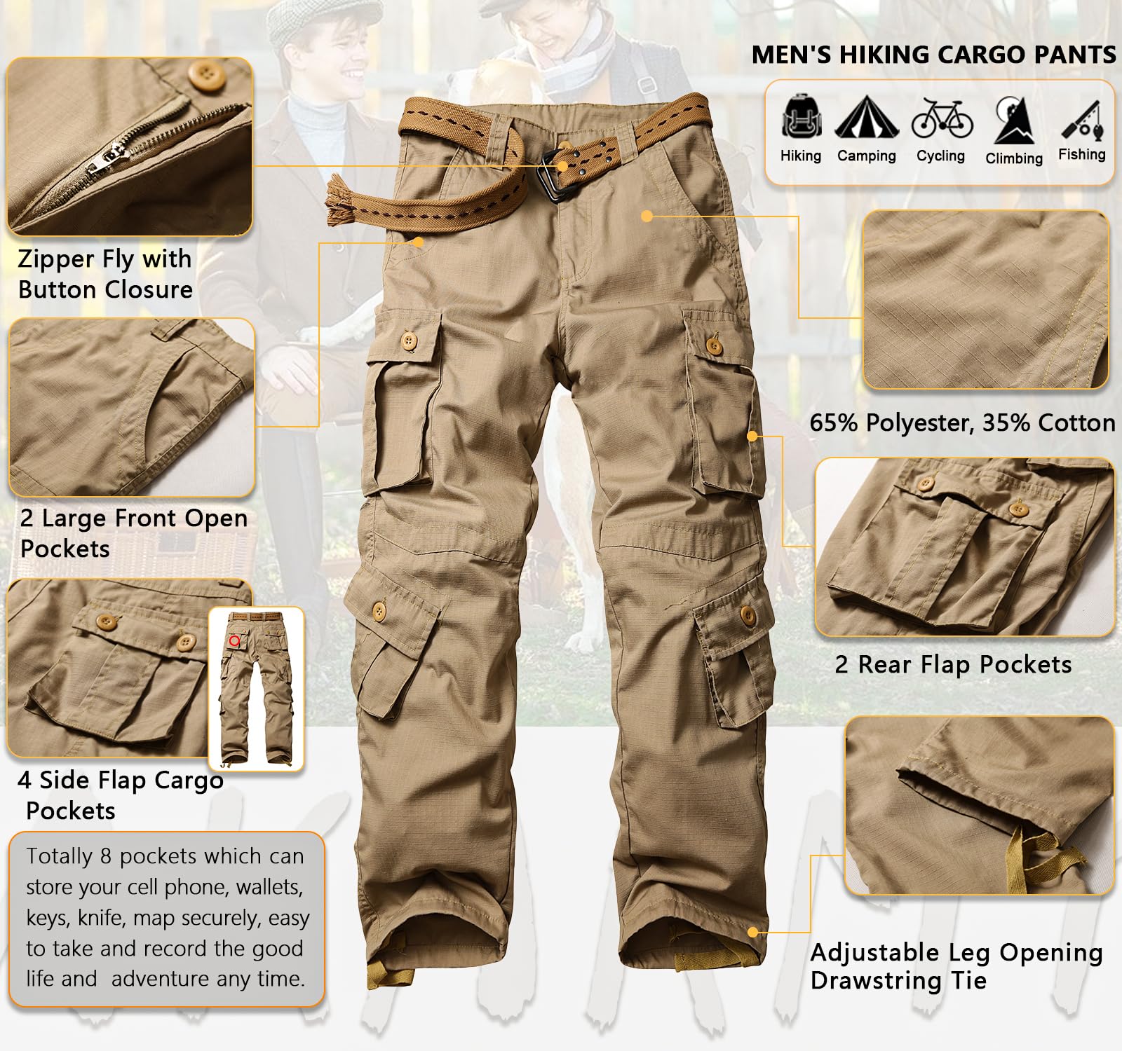 AKARMY Men's Ripstop Tactical Cargo Pants - Military Camo Hiking & Work Pants with 8 Pockets, Relaxed Fit (No Belt Included) - Perfect for Outdoor Adventures, Camping & Casual Wear