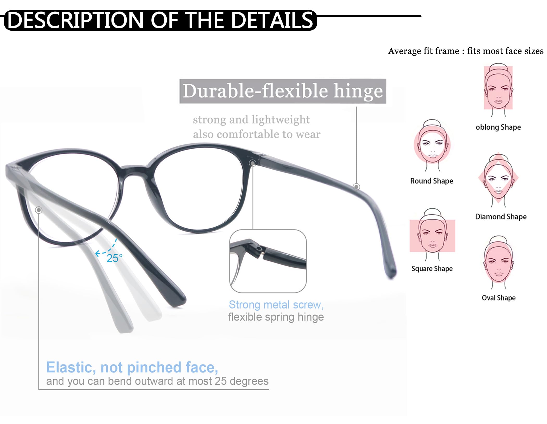 Blue Light Blocking Round Reading Glasses for Women - Lightweight Circle Readers with Anti-Glare Lenses - 4 Pack Multipack for Office, Computer, and Screen Use