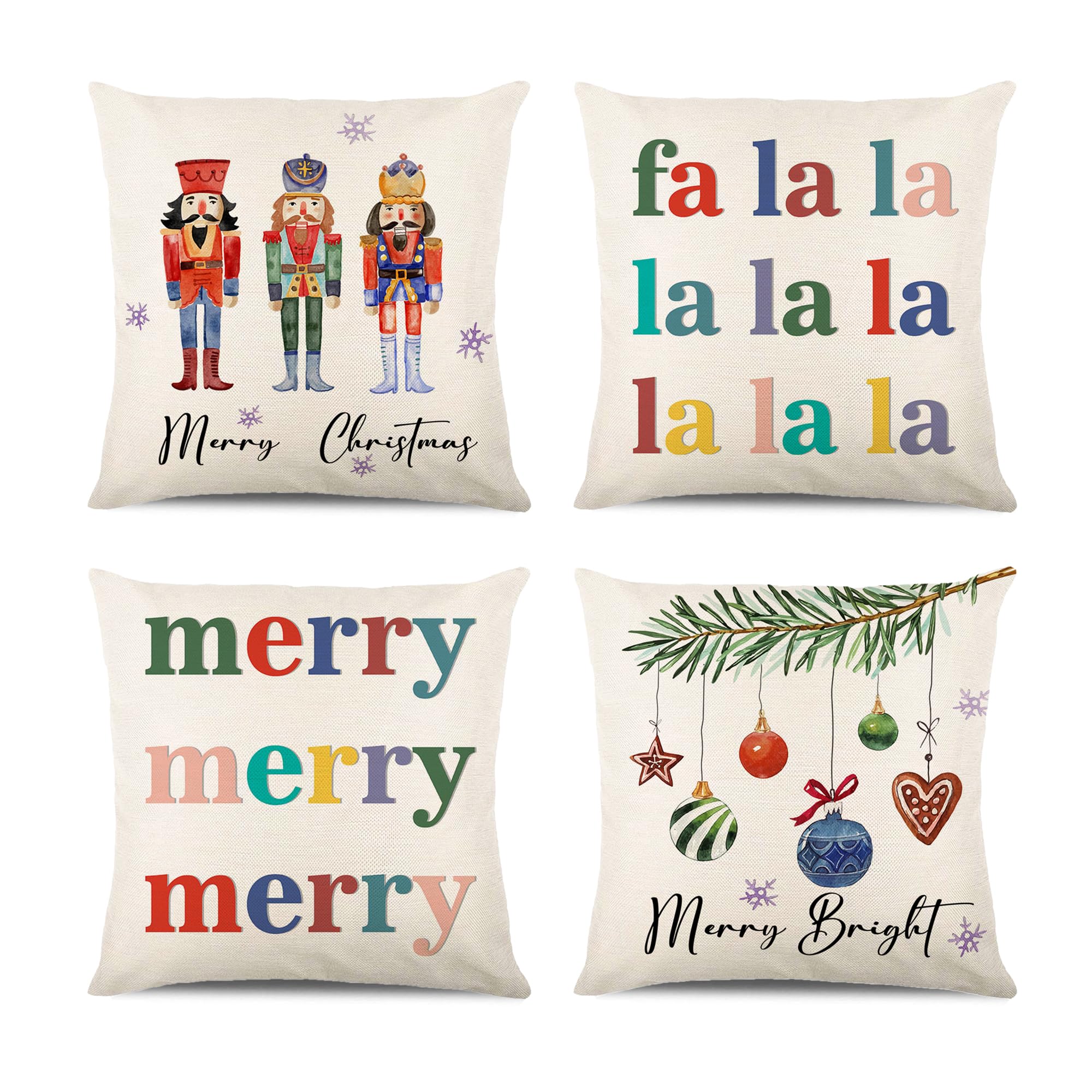 20x20 Christmas Throw Pillow Covers Set of 4 - Nutcracker Holiday Decor, Festive Winter Sofa Cushion Covers for Xmas Decorations, Farmhouse Rustic Home Party Gift | Perfect for Living Room, Couch, Bedroom & Seasonal Holiday Decor