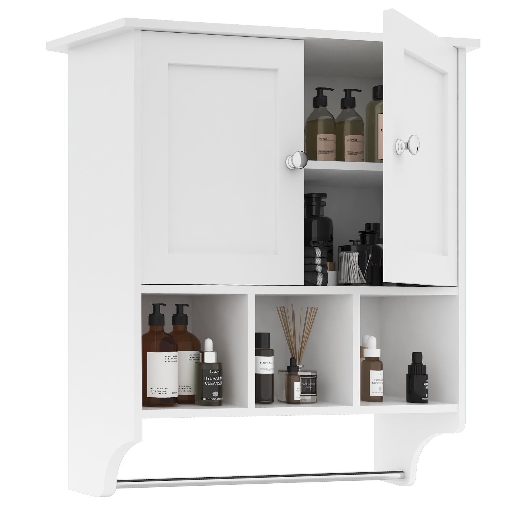 Space Saving Medicine Cabinet with 2 Doors & Adjustable Shelves - Wall Mounted Bathroom Storage Organizer for Toilet, Living Room, Kitchen - Includes Towel Rack (White) | Perfect for Small Bathrooms & Compact Spaces