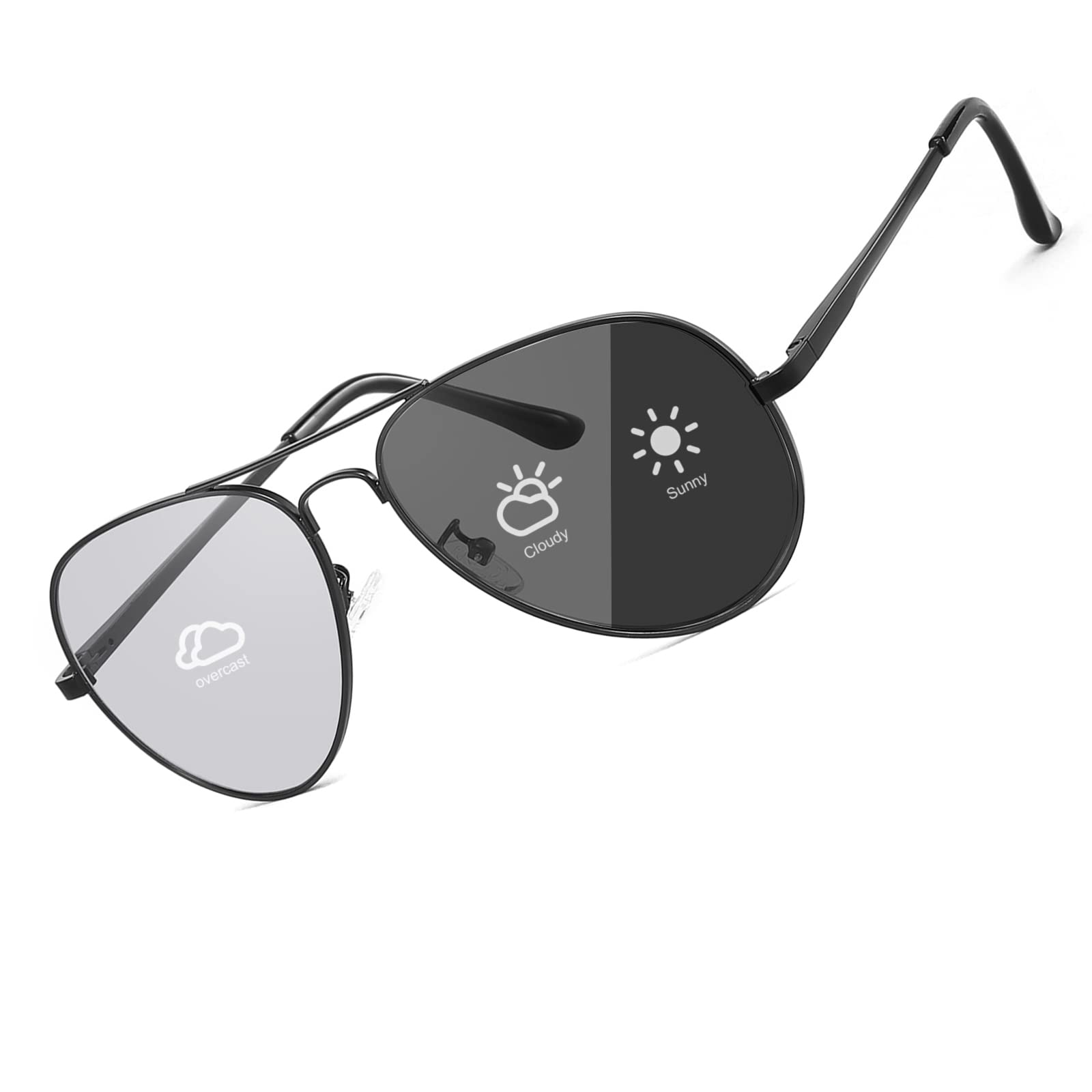 TJUTR Aviator Photochromic Sunglasses for Men & Women - Polarized Polycarbonate Lenses with AR Coating & UV400 Protection - Light Adaptive for Driving, Cycling, Hiking & Outdoor Activities
