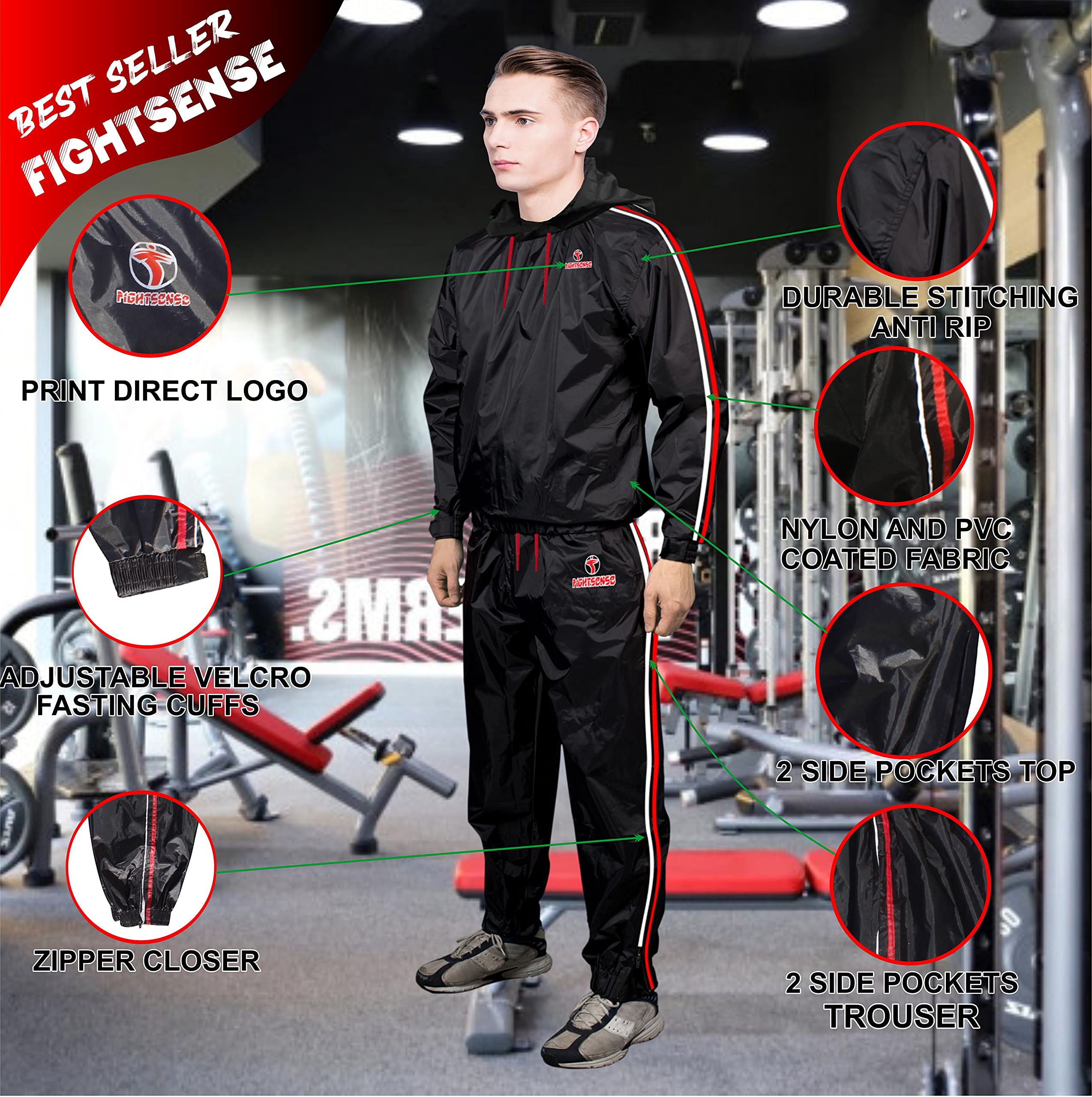 FIGHTSENSE Sauna Suit for Men & Women - Waterproof Sweat Suit for Weight Loss, Anti-Rip Workout Gear for Sports, Running, Boxing & Fitness - Ideal for Gym, Home Exercise & MMA Training