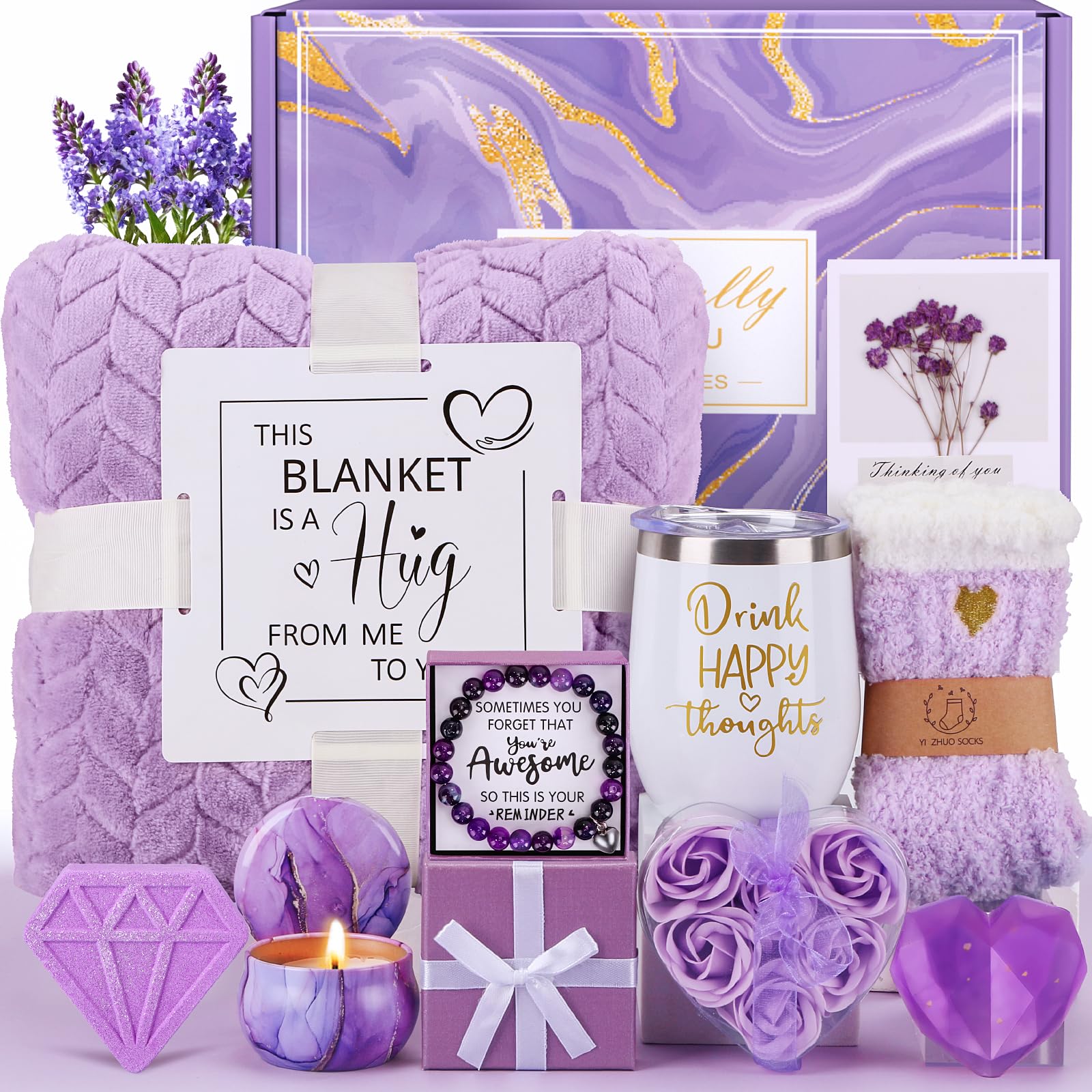 Relaxing Purple Spa Gift Set for Women - Self Care Birthday Gifts, Get Well Soon Care Package, Unique Mother's Day Present for Mom, Wife, Sister, Grandma & Girlfriend | Perfect for Home Spa Nights, Stress Relief & Pampering Gifts