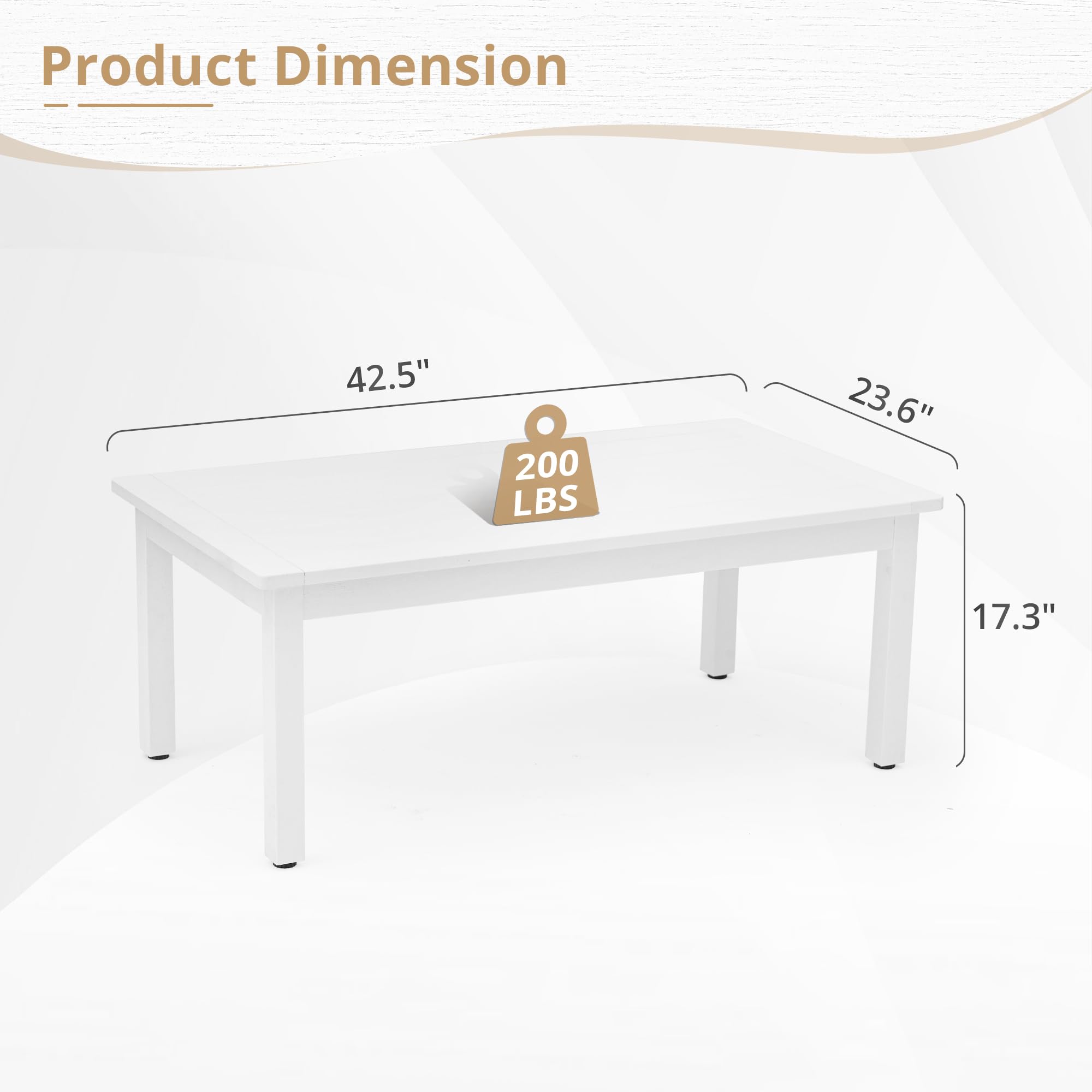 LUE BONA Outdoor Coffee Table - Weather-Resistant HDPS White Patio Table with Adjustable Leveling Feet for Deck, Pool, Balcony - Indoor & Outdoor Use | Perfect for Backyard, Garden, and Living Room Relaxation