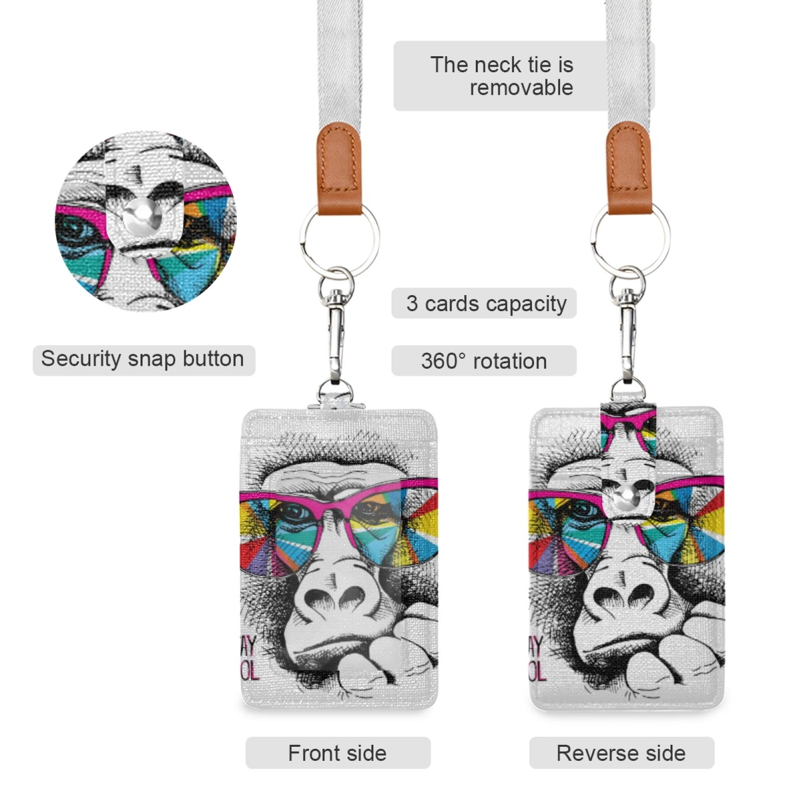 Chimpanzee Vertical Leather ID Badge Holder with Lanyard - Office & School Staff Use