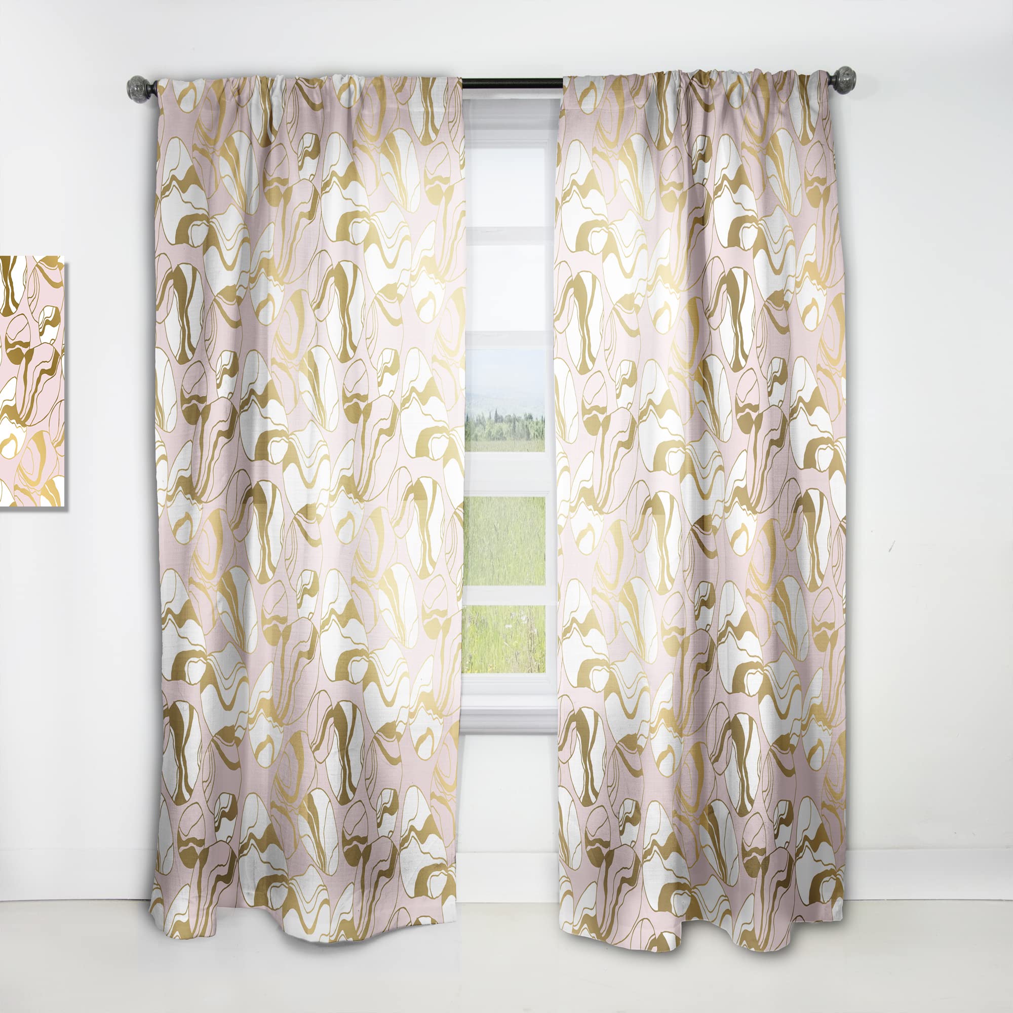 DesignQ 'Golden Marble II' Thermal Insulated Curtains - 52x95 Inch Single Panel for Bedroom & Living Room - Elegant Drapes for Home Decor, Blackout Window Treatment & Energy Saving
