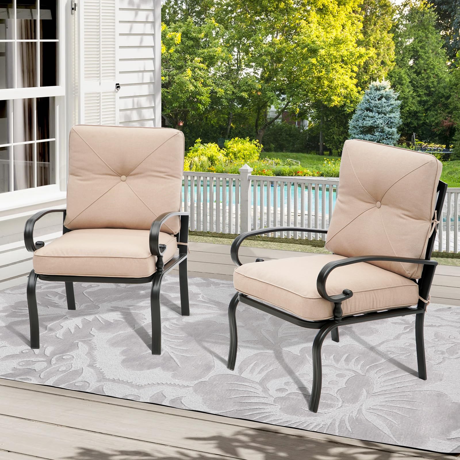 2-Piece Outdoor Patio Bistro Chair Set - All-Weather Metal Garden Dining Furniture (Brown) - Perfect for Backyard, Balcony, and Poolside Relaxation