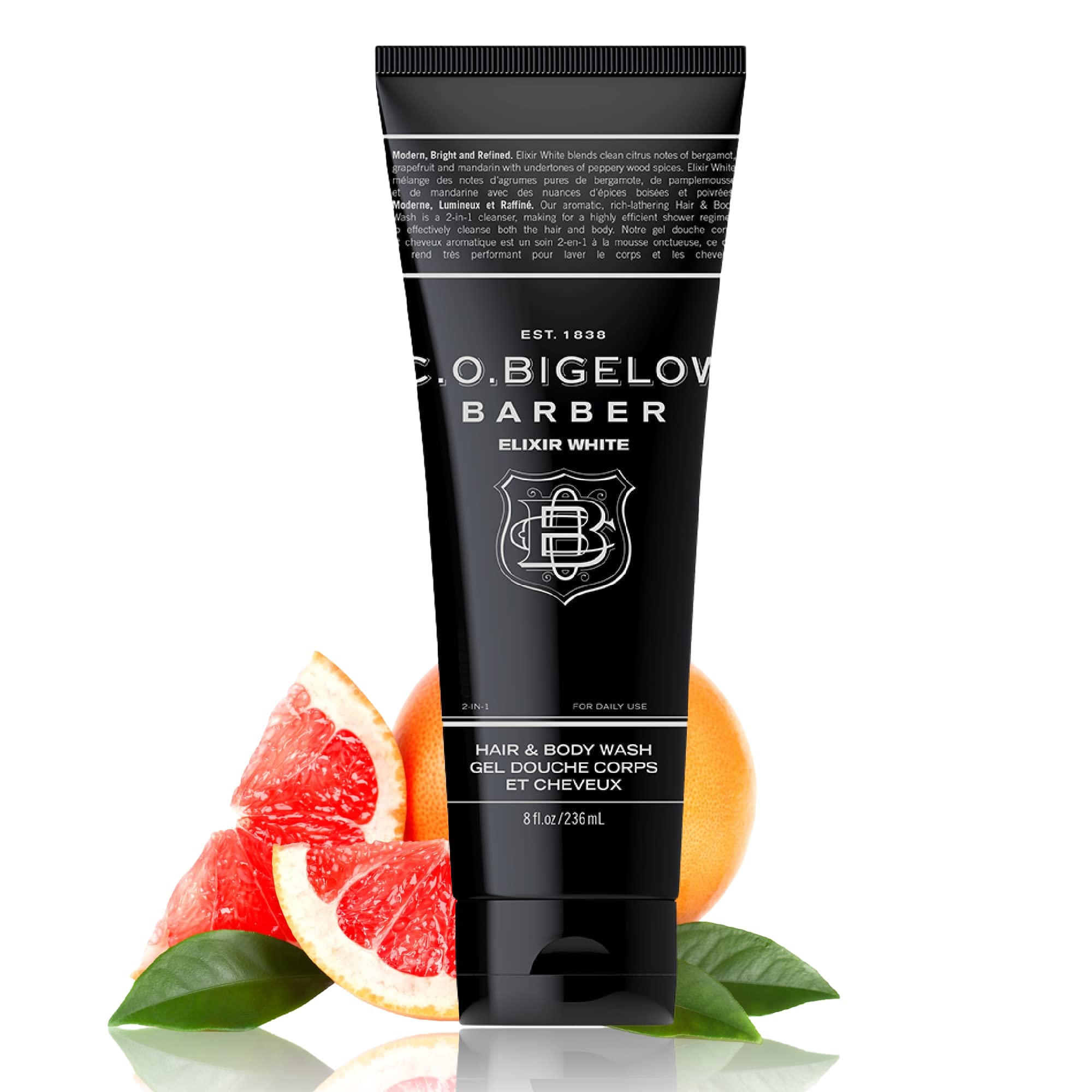 C.O. Bigelow Men's Hair & Body Wash - Citrus Bergamot Moisturizing Shampoo & Body Cleanser (8 fl oz) for Refreshing Shower & Daily Grooming Routine
