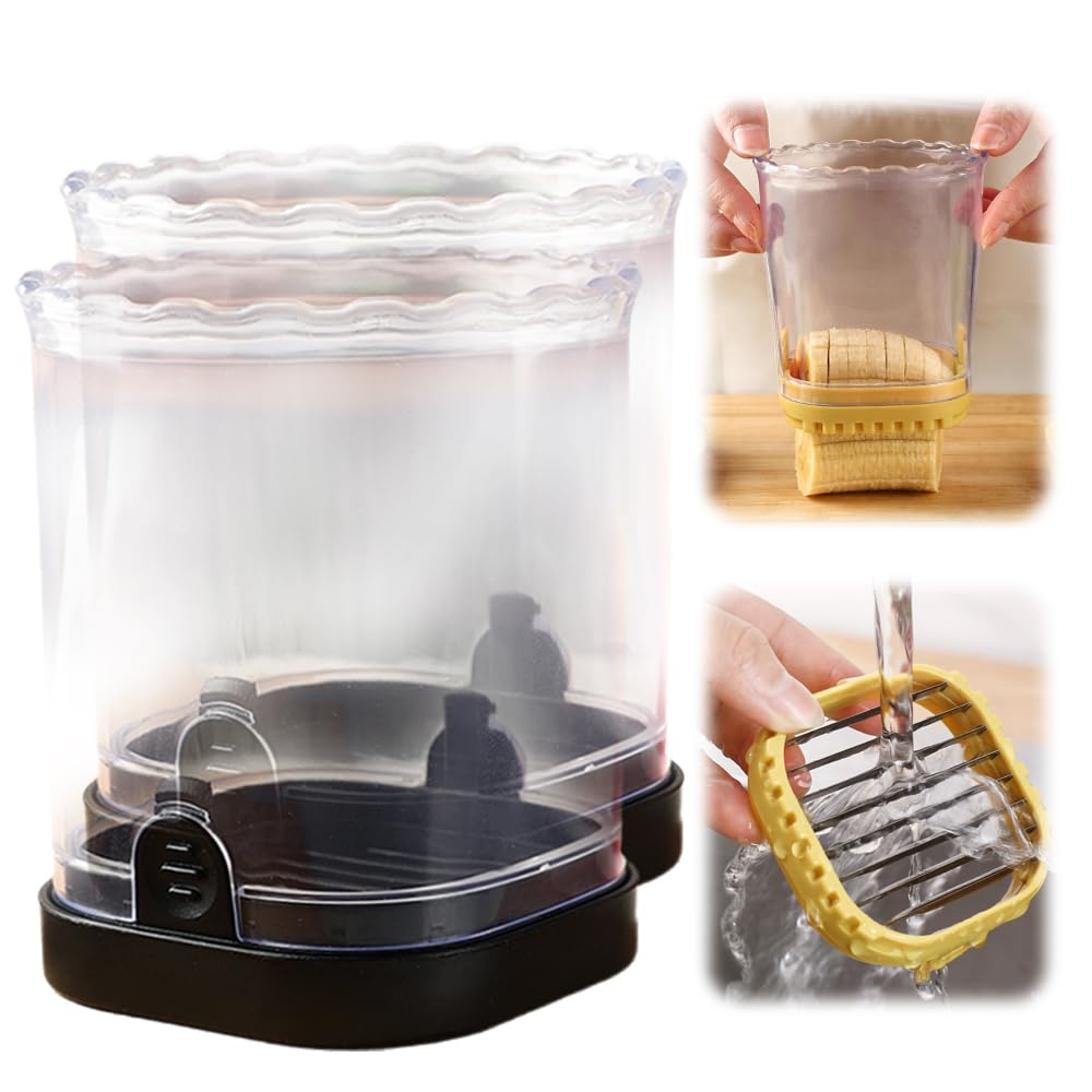 2024 Upgraded Stainless Steel Fruit & Vegetable Slicer with Push Plate - 2PCs Multi-Functional Kitchen Tool for Bananas, Strawberries, Eggs & More | Perfect for Meal Prep, Salad Making & Healthy Snacks