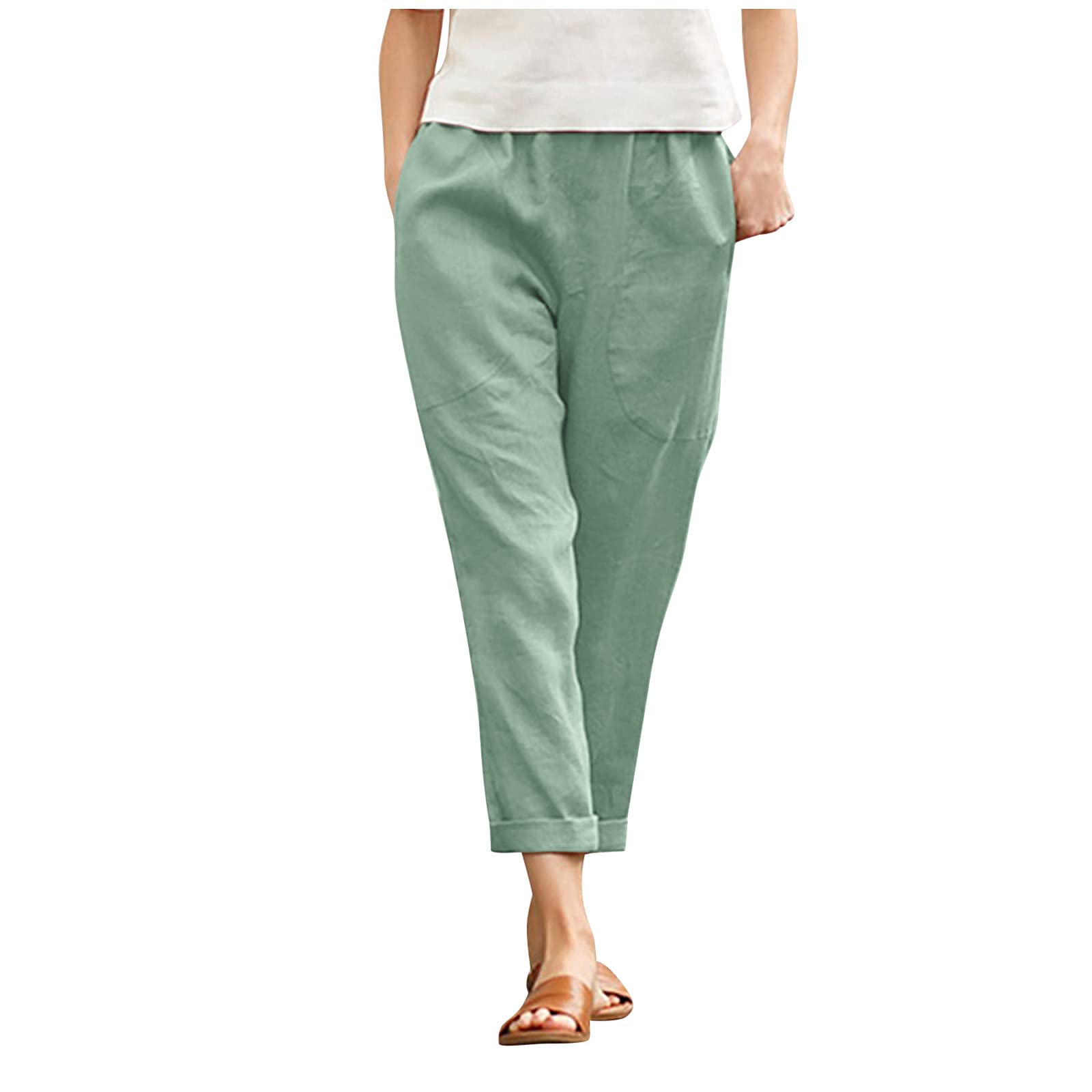 Women's Linen Wide Leg Pants - Casual High Waisted Palazzo Trousers with Pockets - Plus Size White Loose Fit Summer Pants for Beach, Office & Vacation Wear