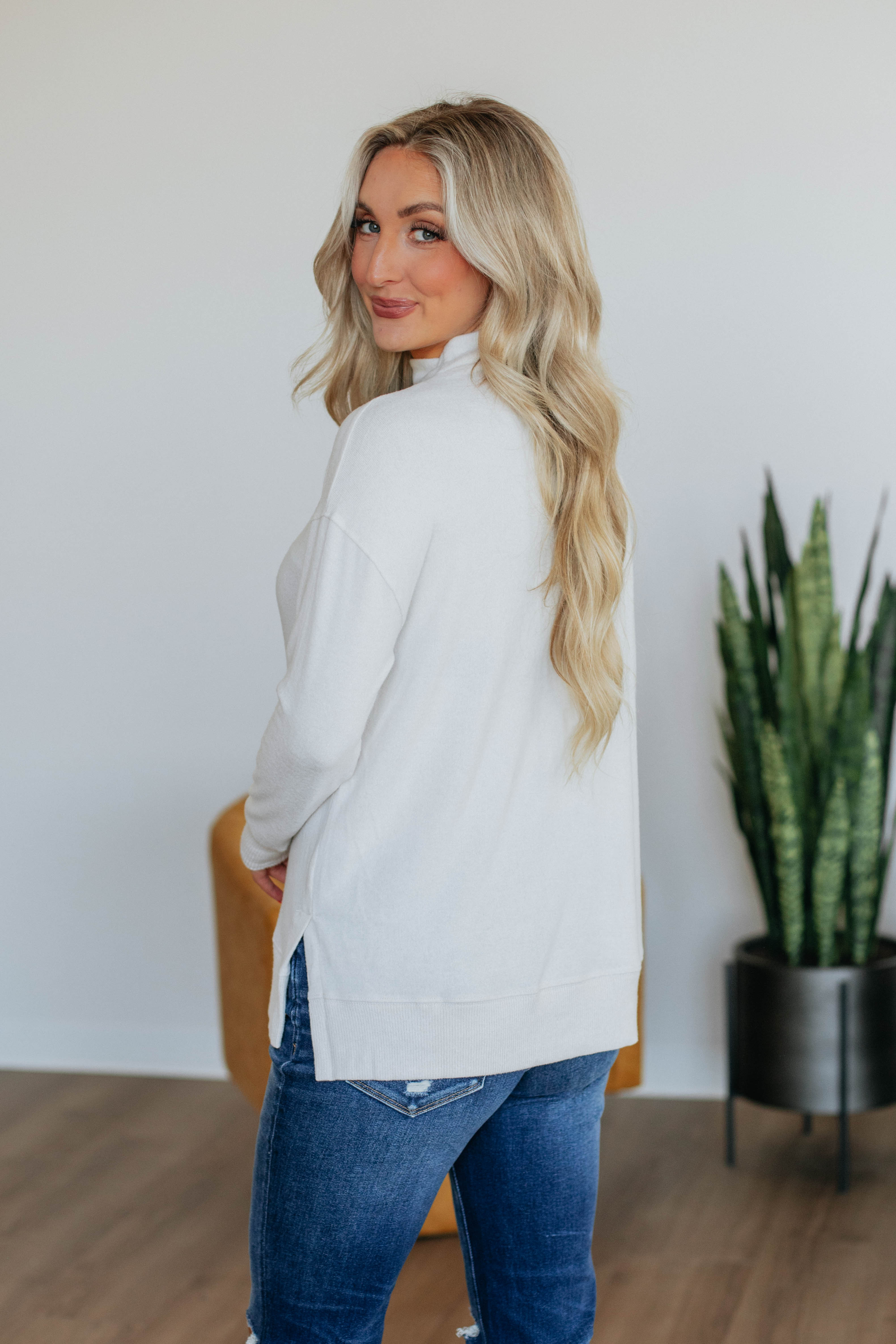 Rachelle Mock Neck Top - Soft Oatmeal Knit Blouse for Women | Office Wear, Casual Outfits & Layering Essentials