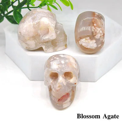 2 Pack Skull Statue - Natural Stone Healing Crystal Hand Carved Home Decor, Wicca Energy Chakra Healing Gem Figurine - Perfect for Meditation, Altar Display & Spiritual Gift Giving
