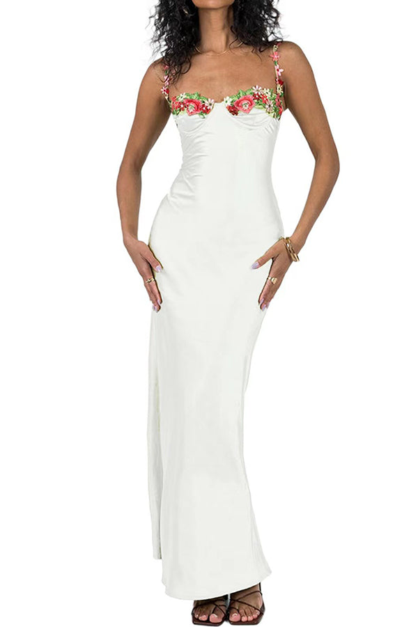 Elegant Satin Rosette Embroidered Sweetheart Neckline Midi Dress for Women | Perfect for Weddings, Parties & Special Occasions