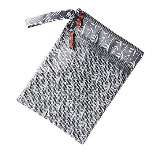 MOMIGO Reusable Wet Dry Bags for Baby Cloth Diapers - Waterproof Washable Storage Pouch for Stroller, Diaper Changing, Travel Essentials, Beach & Pool Gear, Gym Clothes - 2 Zippered Pockets (Arrow Pattern) - Perfect for Daycare, Swim Lessons & On-the-Go Parents