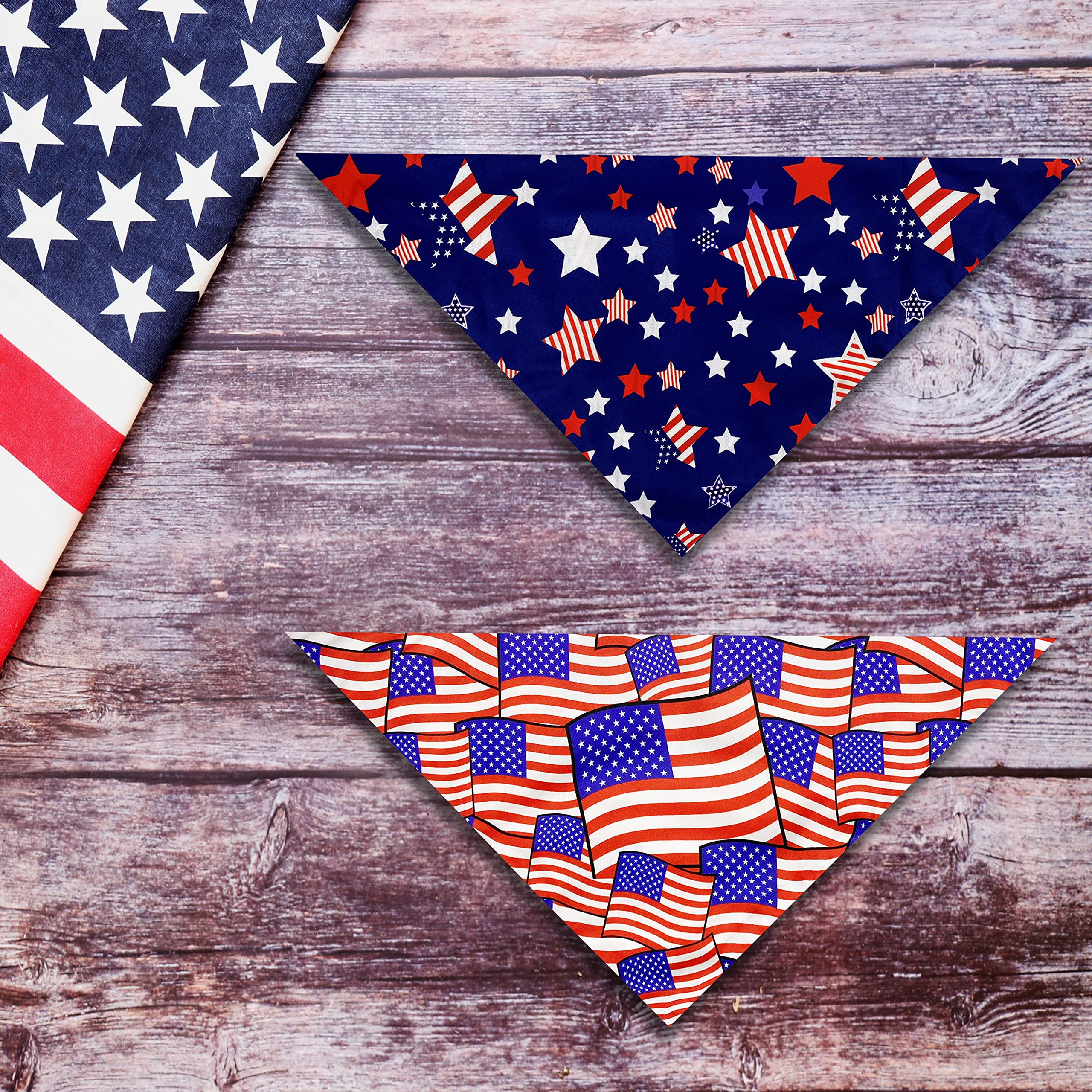 Pohshido 2 Pack Patriotic Dog Bandanas - 4th of July American Flag Pet Bandana for Small Medium Large Dogs & Cats (Freedom Stars/Old Glory) - Perfect for Independence Day Celebrations, Parades & Pet Photo Shoots