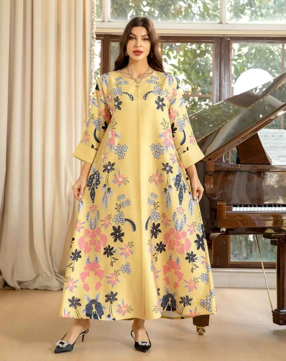 Hotfix Rhinestone Eid Dress - Elegant Burnout Caftan Kaftan for Women | Perfect for Eid Celebrations, Weddings & Special Occasions