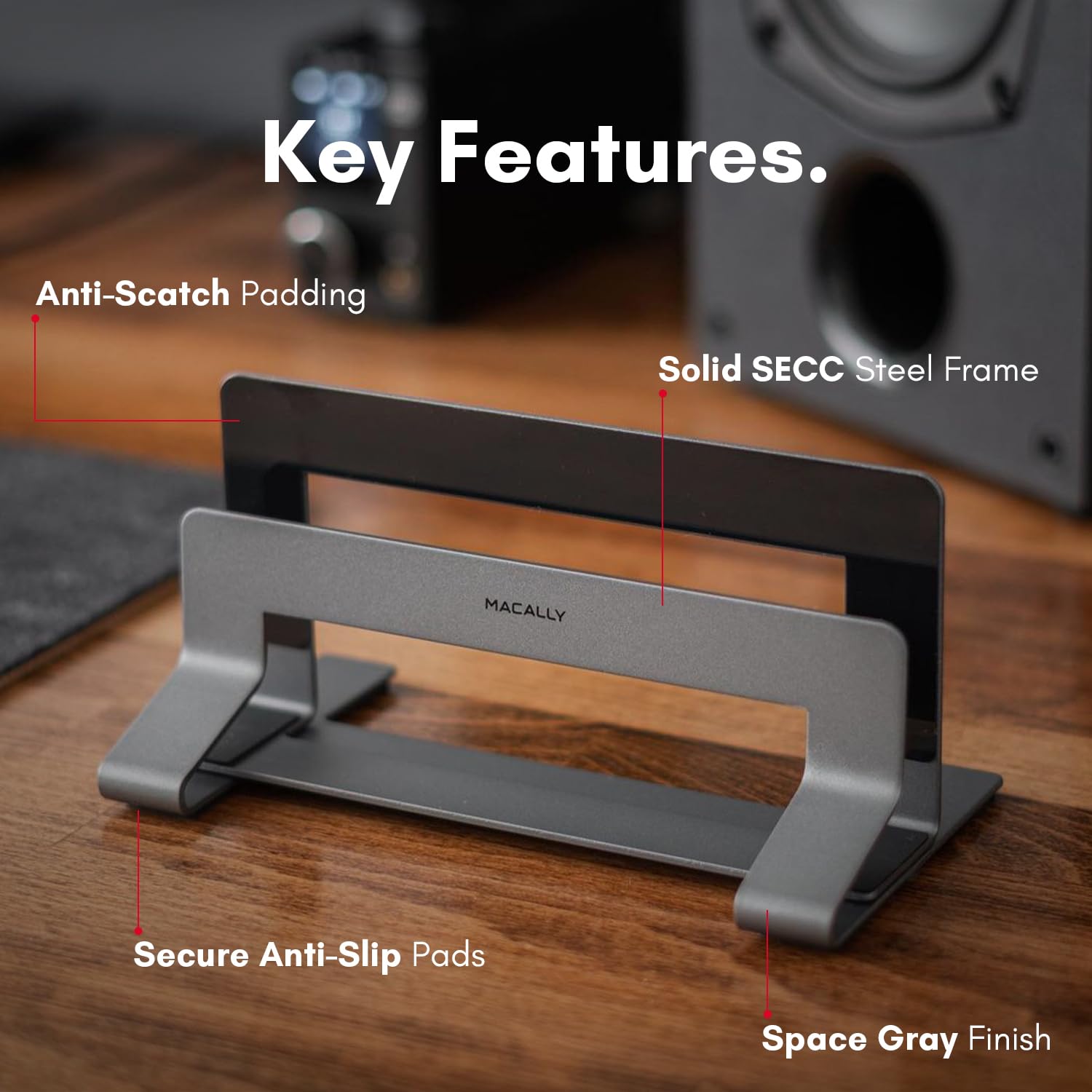 Macally Vertical Laptop Stand for Desk - Adjustable Laptop Holder for MacBook Pro/Air & Other Laptops | Space-Saving Design with Improved Airflow | Perfect for Home Office, Workspace & Travel Use