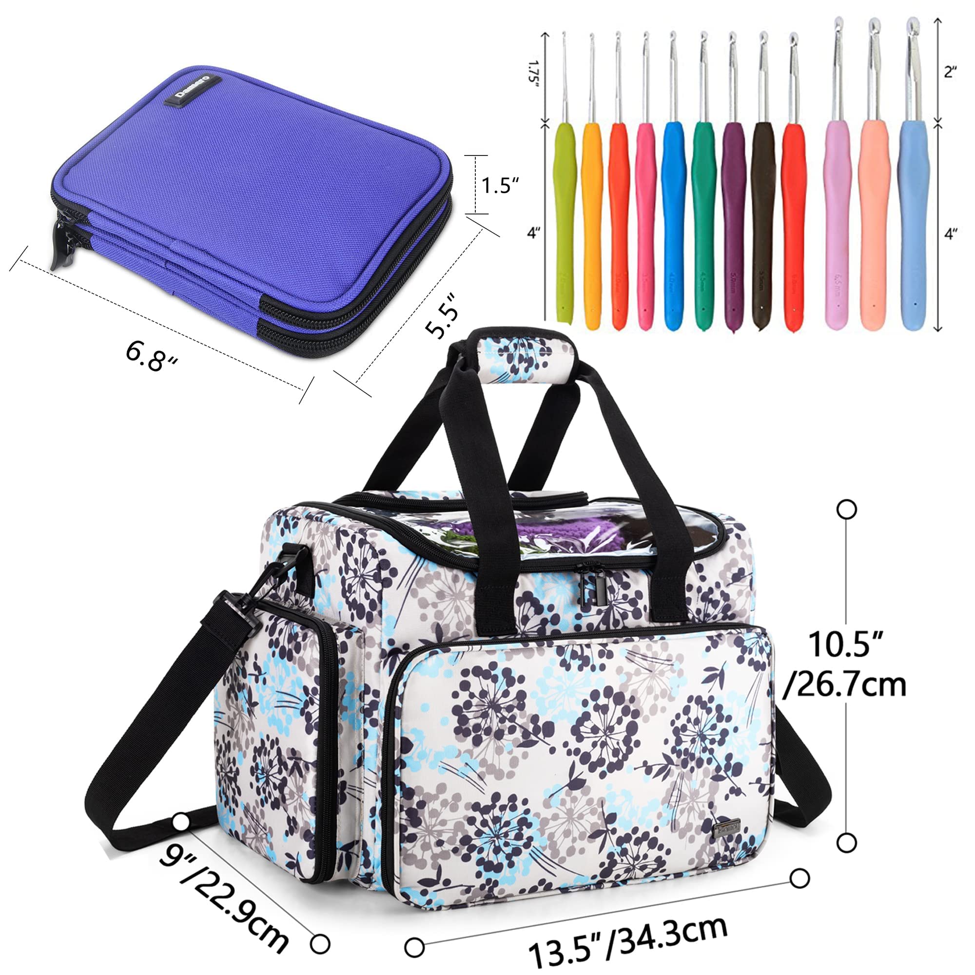 Teamoy 12-Piece Ergonomic Crochet Hook Set with Yarn Tote Bag & Storage Case - Perfect Starter Kit for Beginners & Knitting Enthusiasts - Ideal for DIY Crafts, Home Projects & Gift Giving