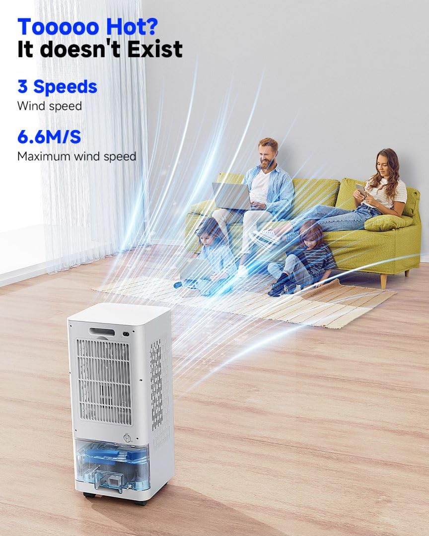 Portable Air Conditioner Fan with Water Cooling - 70W Evaporative Cooler, 24H Timer, 3 Speed Modes, 120° Oscillation & Remote Control - Includes 2 Cooling Pads for Home, Office, and Outdoor Use
