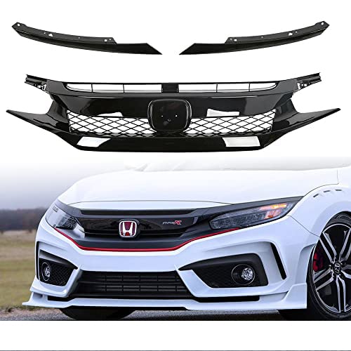 Type-R Style Front Bumper Grille & Hood Mesh Grill for 2016-2018 Honda Civic Si Hatchback/Sedan - Eyebrows Included | Aggressive Look Upgrade | Street Racing & Car Show Accessory
