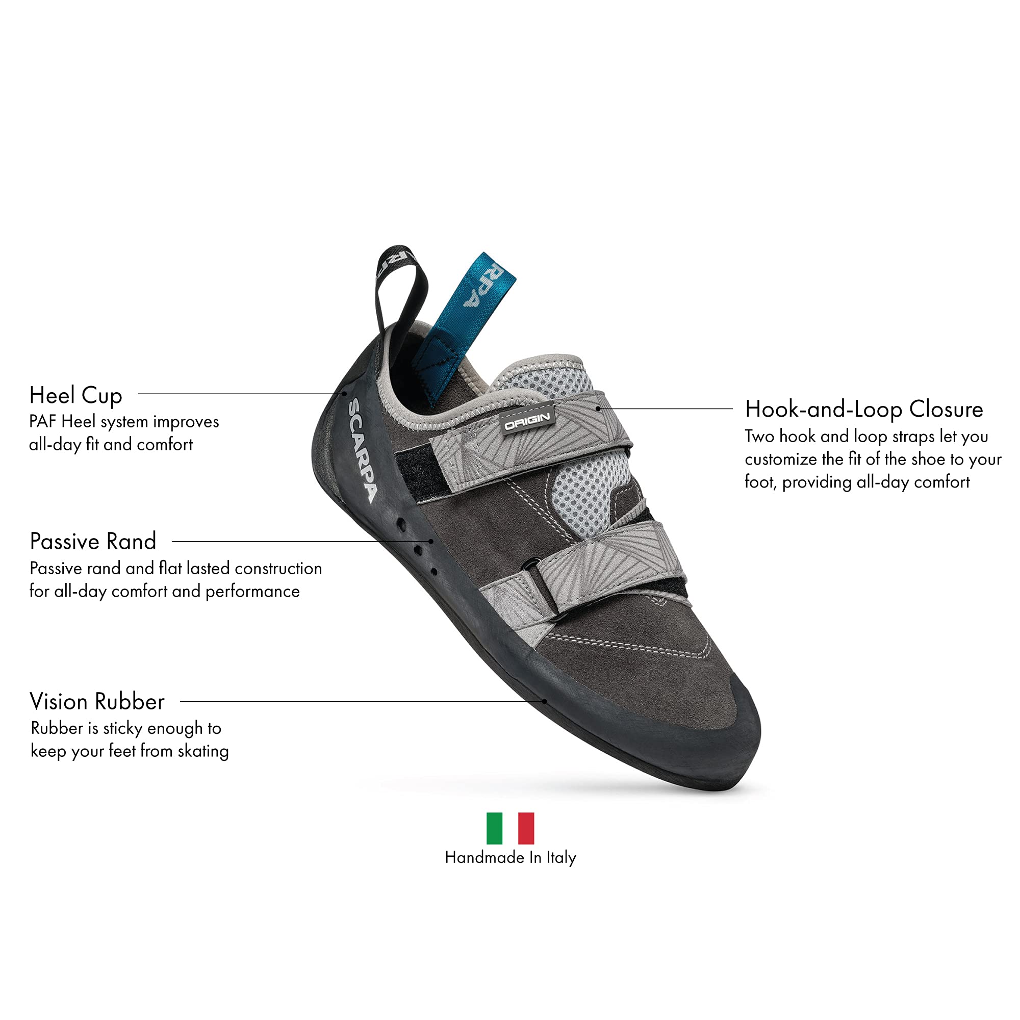 Scarpa Origin Climbing Shoes - Lightweight & Durable Rock Climbing Footwear for Indoor & Outdoor Climbing, Bouldering & Gym Training