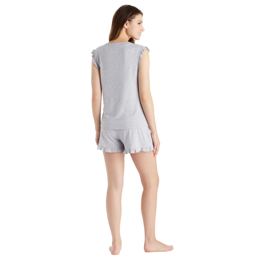 Heather Grey Dream Ruffle Top and Short Set - Women's Casual Summer Outfit for Beach, Vacation & Date Night