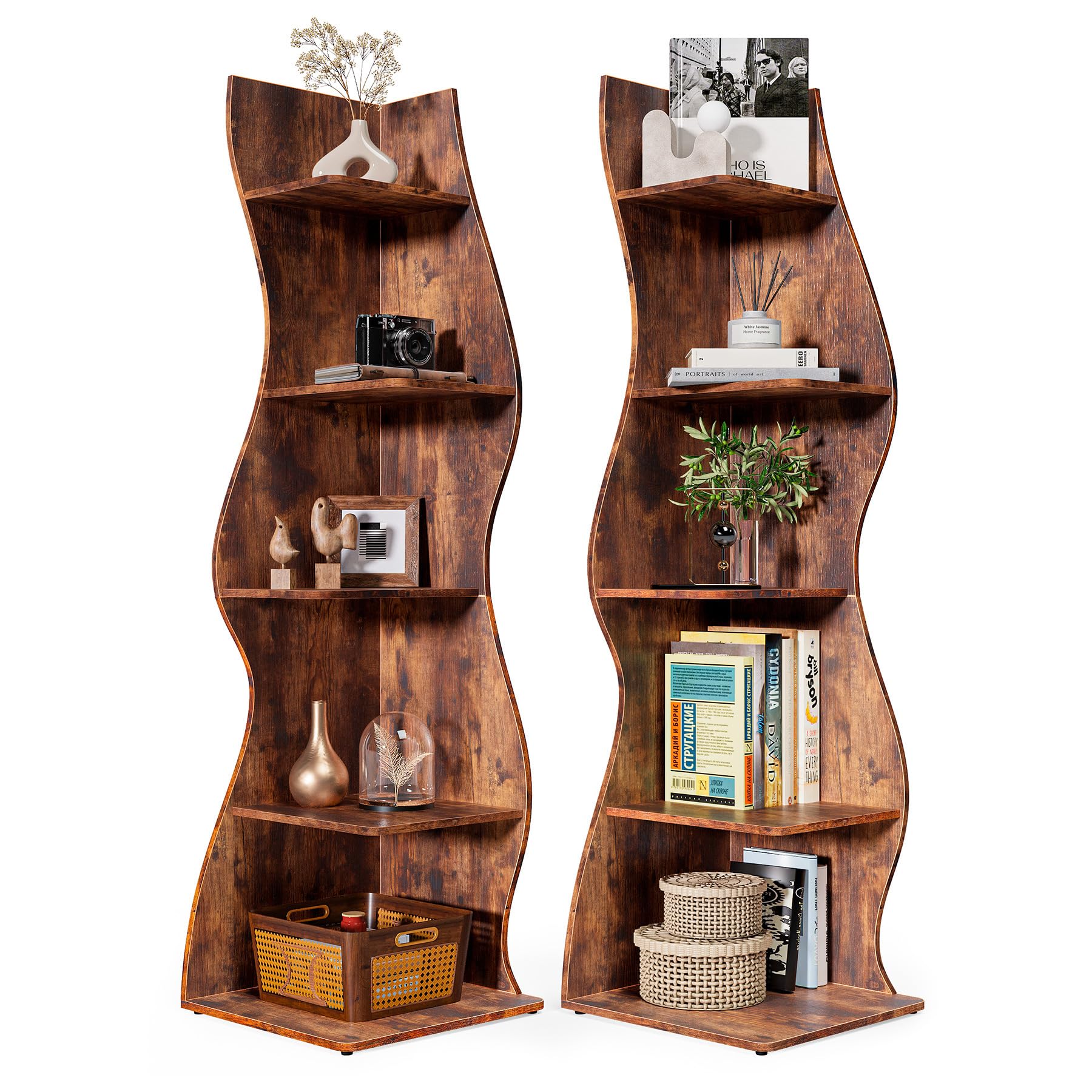 Modern 5-Tier Small Corner Shelf - Space-Saving Wall Bookshelf for Living Room & Bedroom | Stylish Storage Rack for Books, Decor & Plants | Perfect for Small Spaces & Apartment Organization