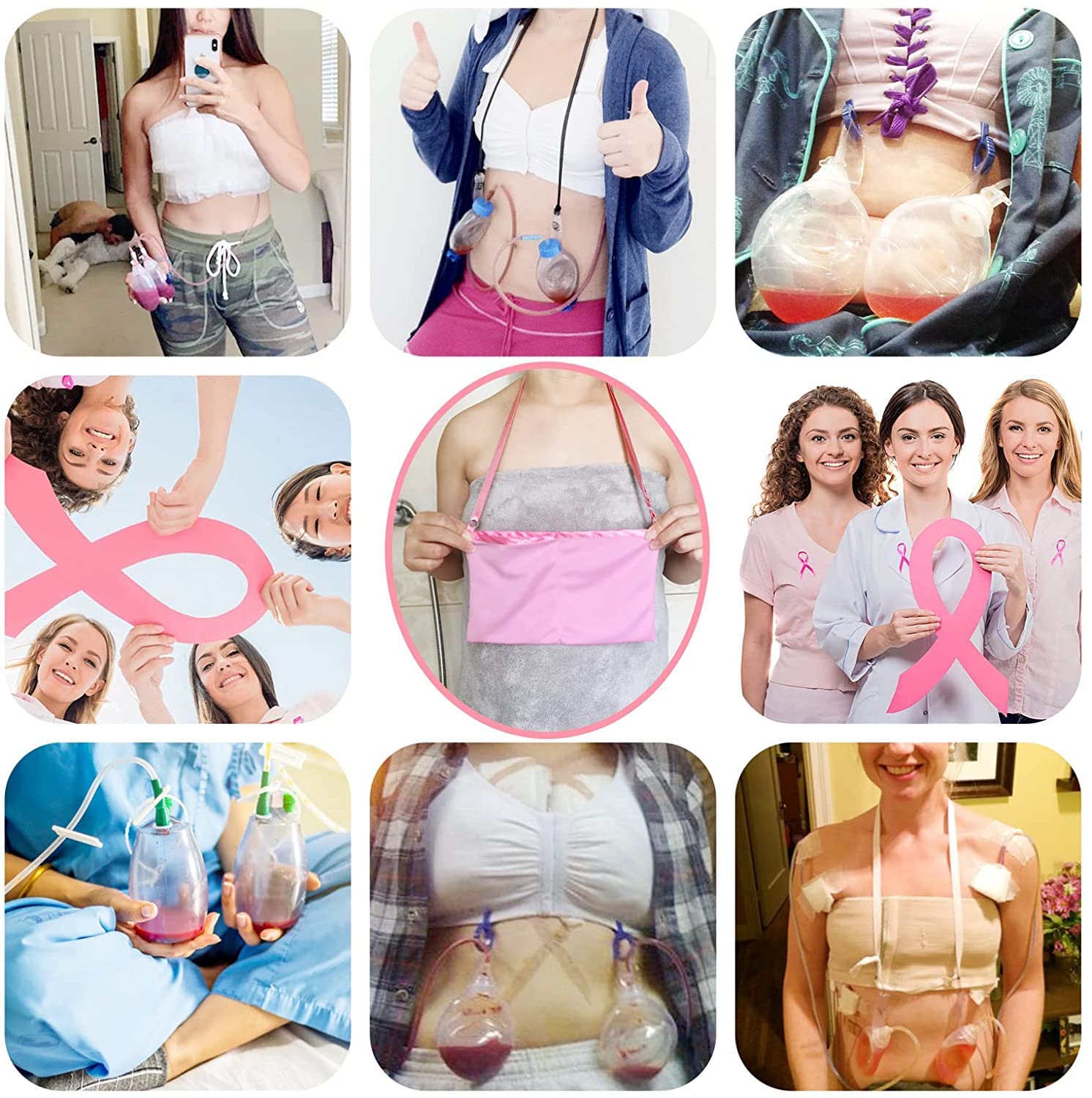 Quick Dry Mastectomy Drain Shower Bag - Post Surgery Drainage Pouch Holder for Tummy Tuck & Breast Reconstruction | Stretchy JP Drains Management Pockets | Waterproof & Comfortable for Showering, Sleeping & Daily Activities (Pink)