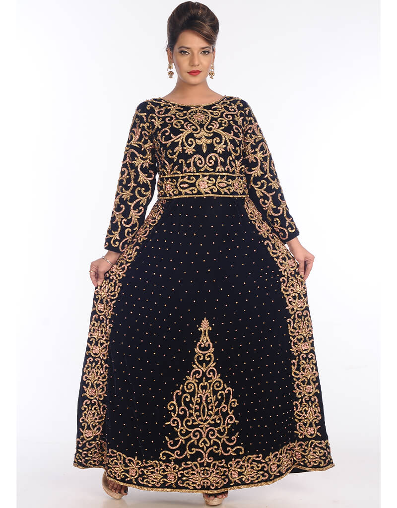 Elegant Black Georgette Hand Embroidered Kaftan Dress for Women - Perfect for Evening Parties, Weddings & Special Occasions