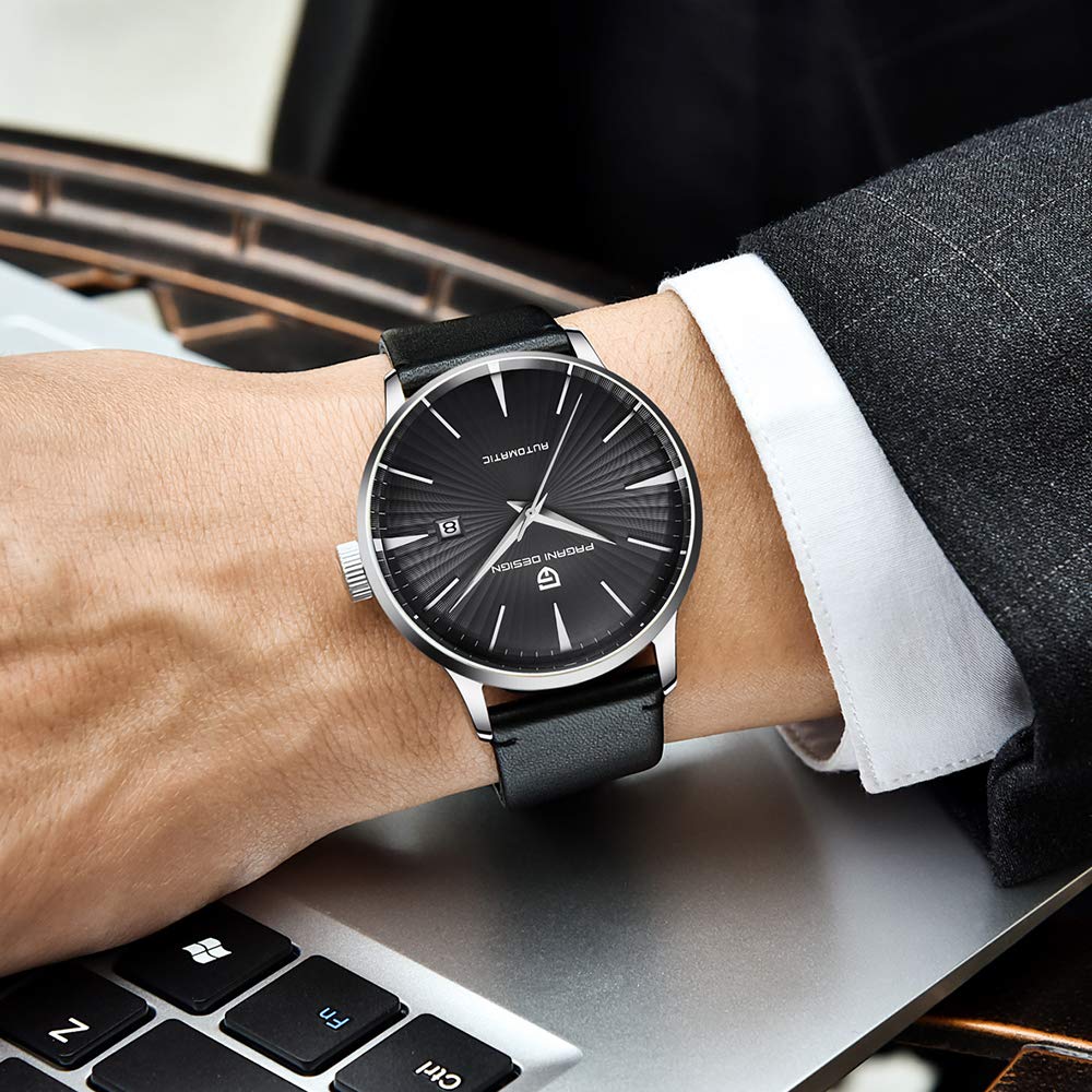 Pagani Design Men's Automatic Mechanical Watch - Waterproof Stainless Steel with Date Display & Brown Leather Strap | Dress Watch for Business, Casual Wear & Outdoor Activities