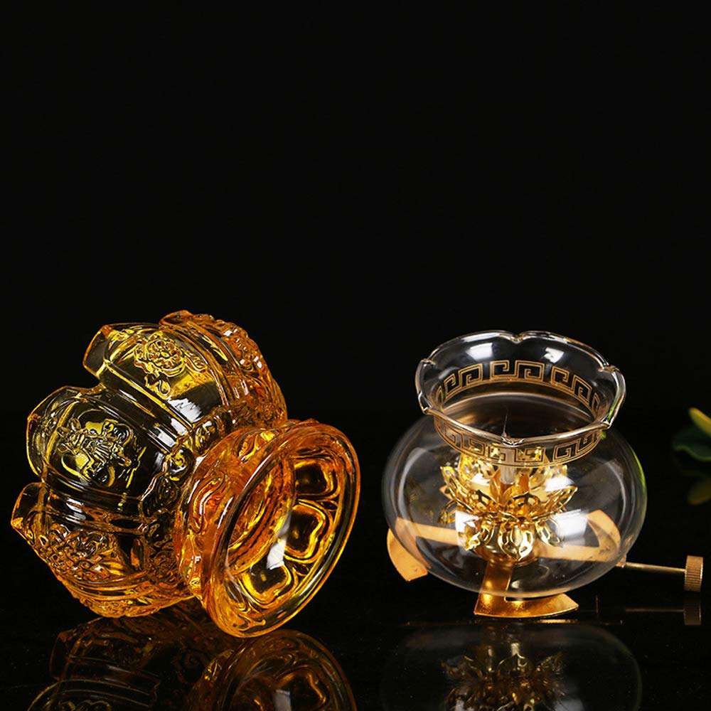 Premium Glass Crystal Lotus Oil Lamp - Indoor Buddha Head Kerosene Lamp with Ultra-Pure Paraffin Wax, Gold Lantern Candle Holder for Home Decor, Meditation & Spiritual Spaces