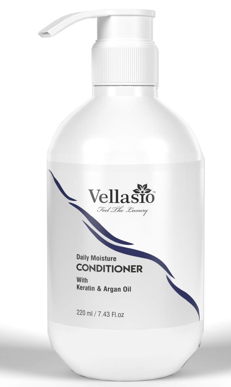 Vellasio Premium Keratin & Argan Oil Conditioner for Men & Women - 220ml Daily Moisturizing Treatment for All Hair Types - Controls Frizz & Reduces Breakage - Perfect for Dry, Damaged Hair Care & Salon-Quality Results at Home