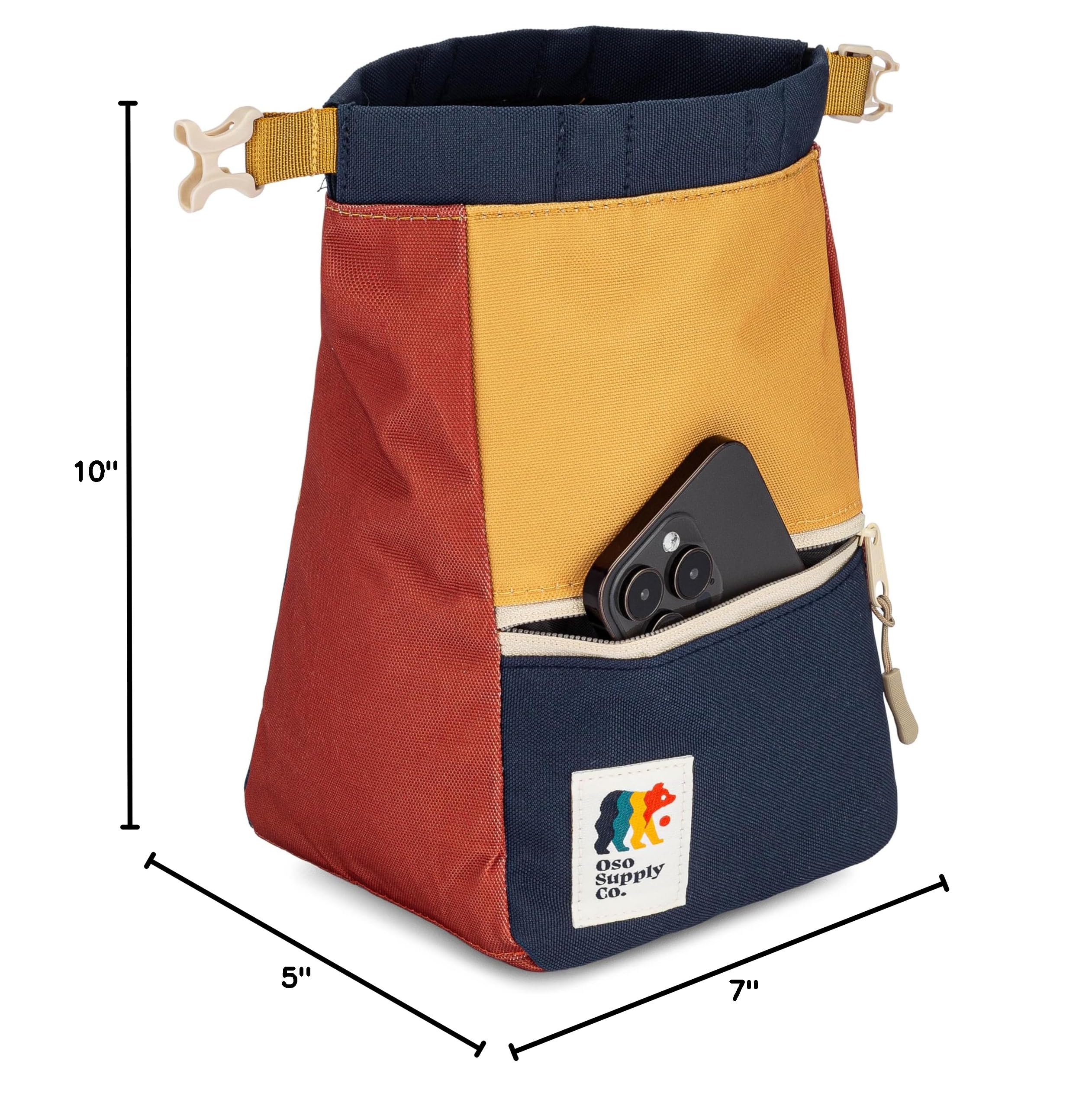 **Crux Bouldering Chalk Bucket - Large Rock Climbing Chalk Bag with Magnetic Closure, Zippered Pockets & Mesh Pouch - Ideal for Climbers, Weightlifting, Gymnastics & Outdoor Training**