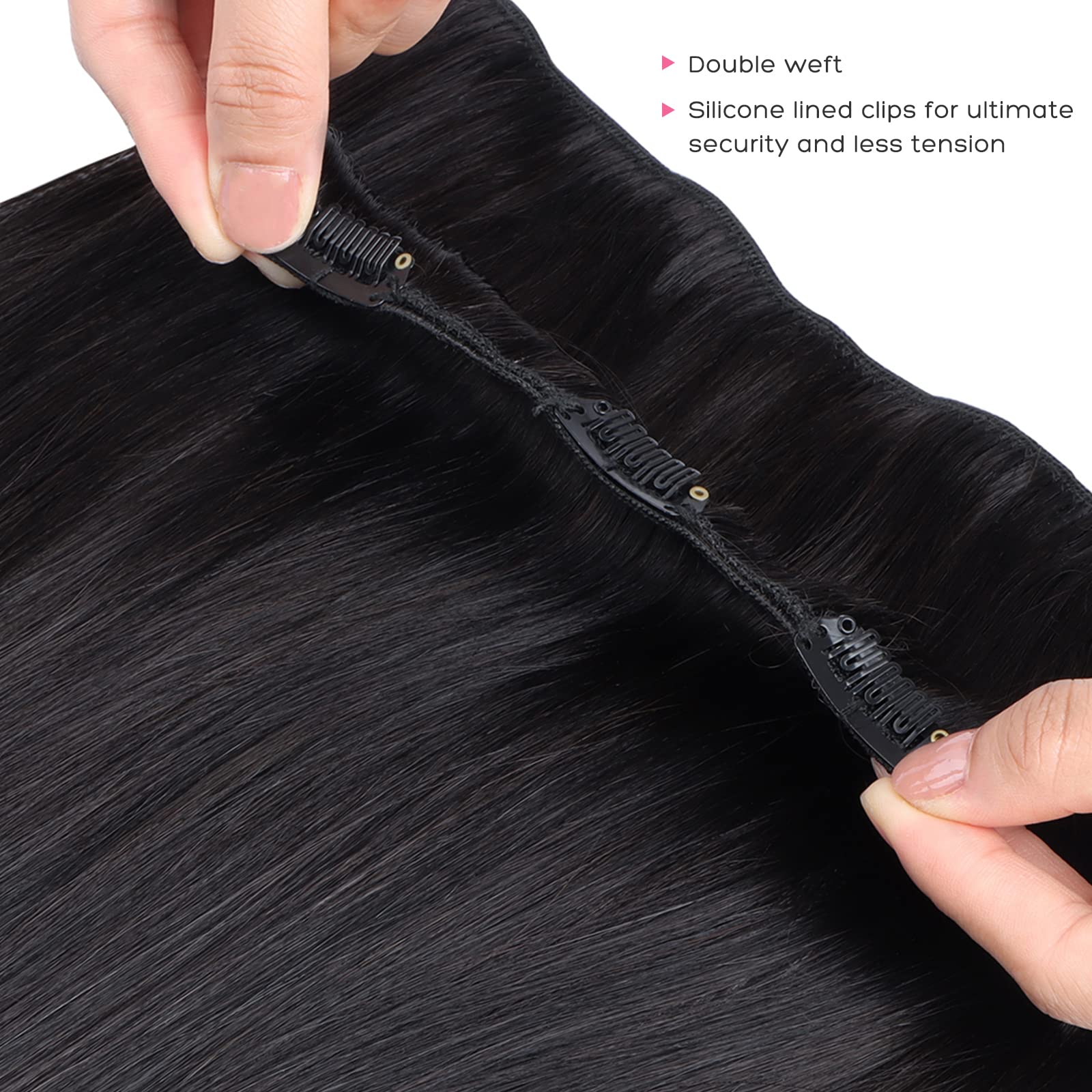 Marat Clip in Human Hair Extensions 14 Inch 120g - Jet Black Straight Remy Hair Weft for Instant Length & Volume - Perfect for Parties, Weddings & Daily Styling