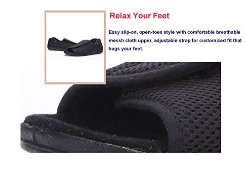 IPENNY Men's Wide Width Open Toe Diabetic Slippers - Adjustable Orthopedic Walking Shoes for Foot Relief - Non-Slip House Shoes for Bunion, Swollen Feet, Flat Feet & Hammertoes - Ideal for Arthritis, Edema & Post-Surgery Recovery - Comfortable Indoor & Outdoor Use