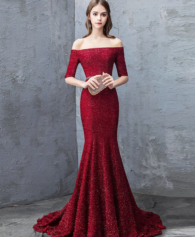 Elegant Burgundy Mermaid Long Prom Dress for Women - Formal Evening Gown for Homecoming, Wedding, and Special Occasions