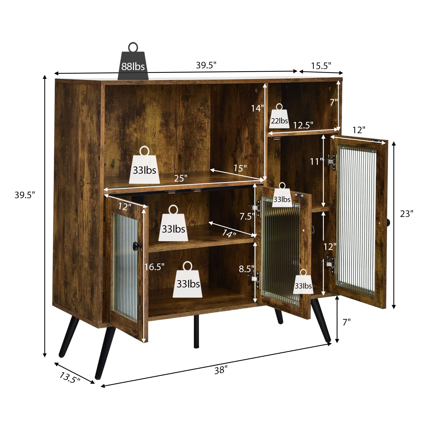 **Farmhouse Wood Sideboard Buffet Cabinet with Adjustable Shelves & Anti-Tip Device - Kitchen Storage, Coffee Bar Console Table for Living Room, Dining Room, Entryway - Perfect for Farmhouse Decor & Small Space Organization**