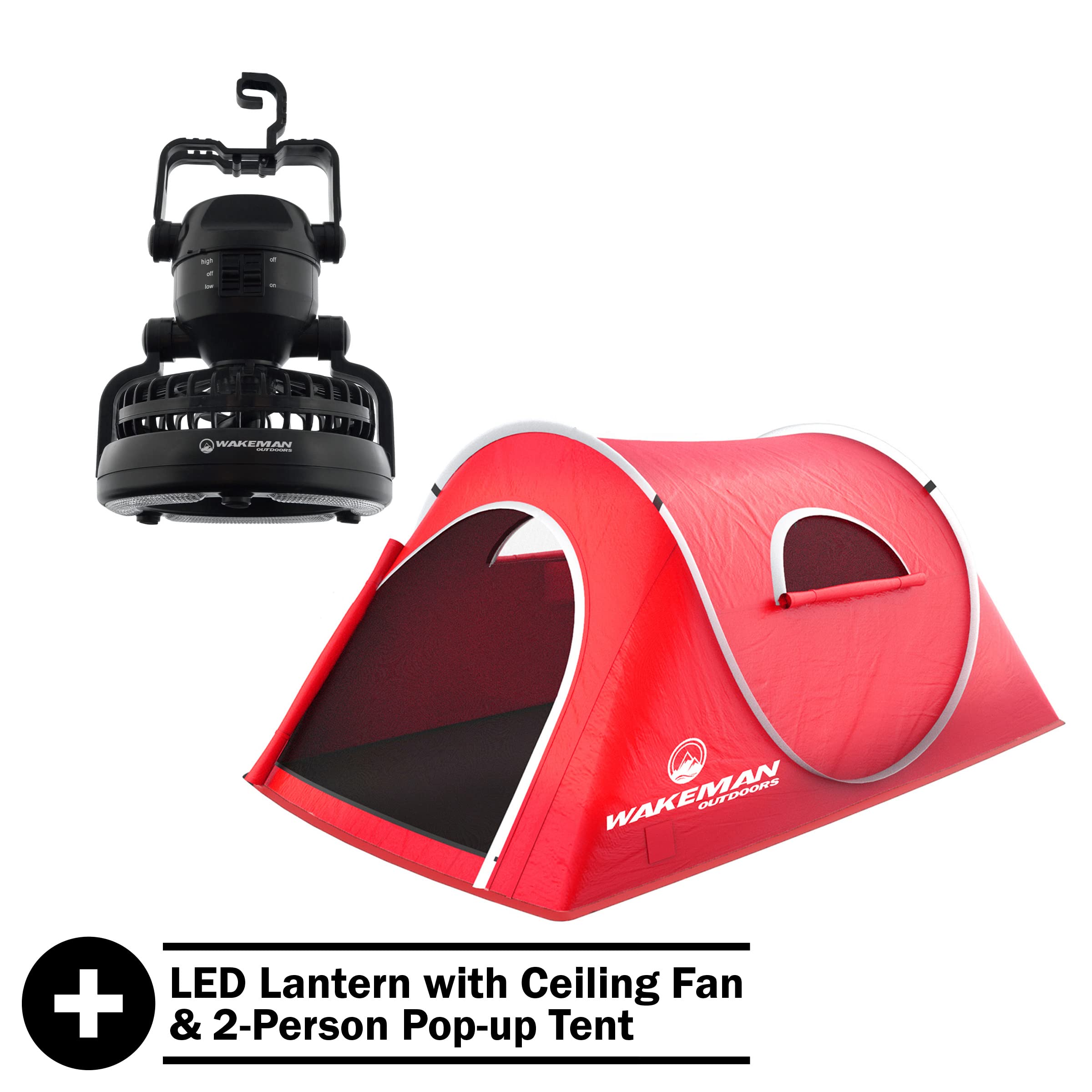 Wakeman 2-Person Pop-Up Tent with Carry Bag & Camping Lantern Fan - Lightweight Waterproof Camping Gear for Hiking, Backpacking, and Outdoor Adventures