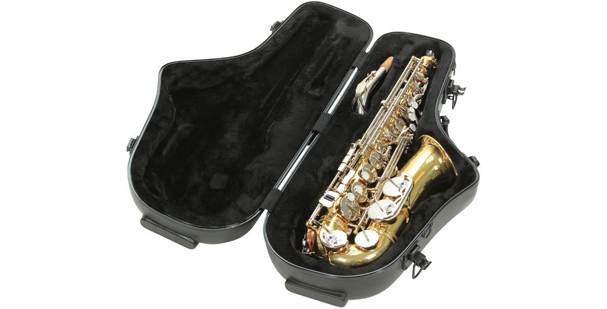 SKB Contoured Pro Alto Saxophone Case - Durable Hard Shell Sax Case with Plush Interior for Professional Musicians - Perfect for Travel, Performances, and Storage