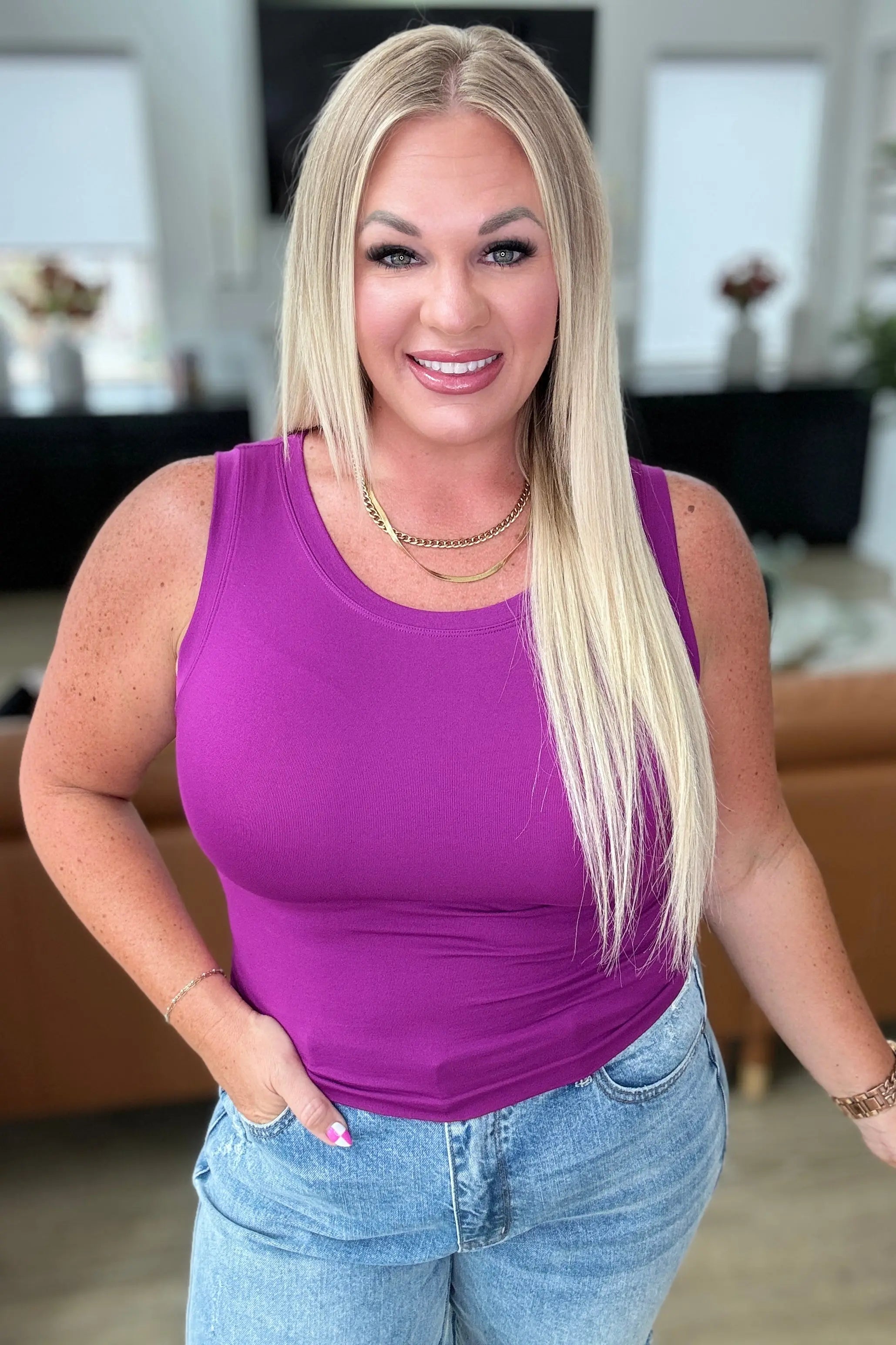 Light Plum Longline Tank Top for Women - Comfortable & Stylish Casual Wear for Summer, Yoga, and Layering