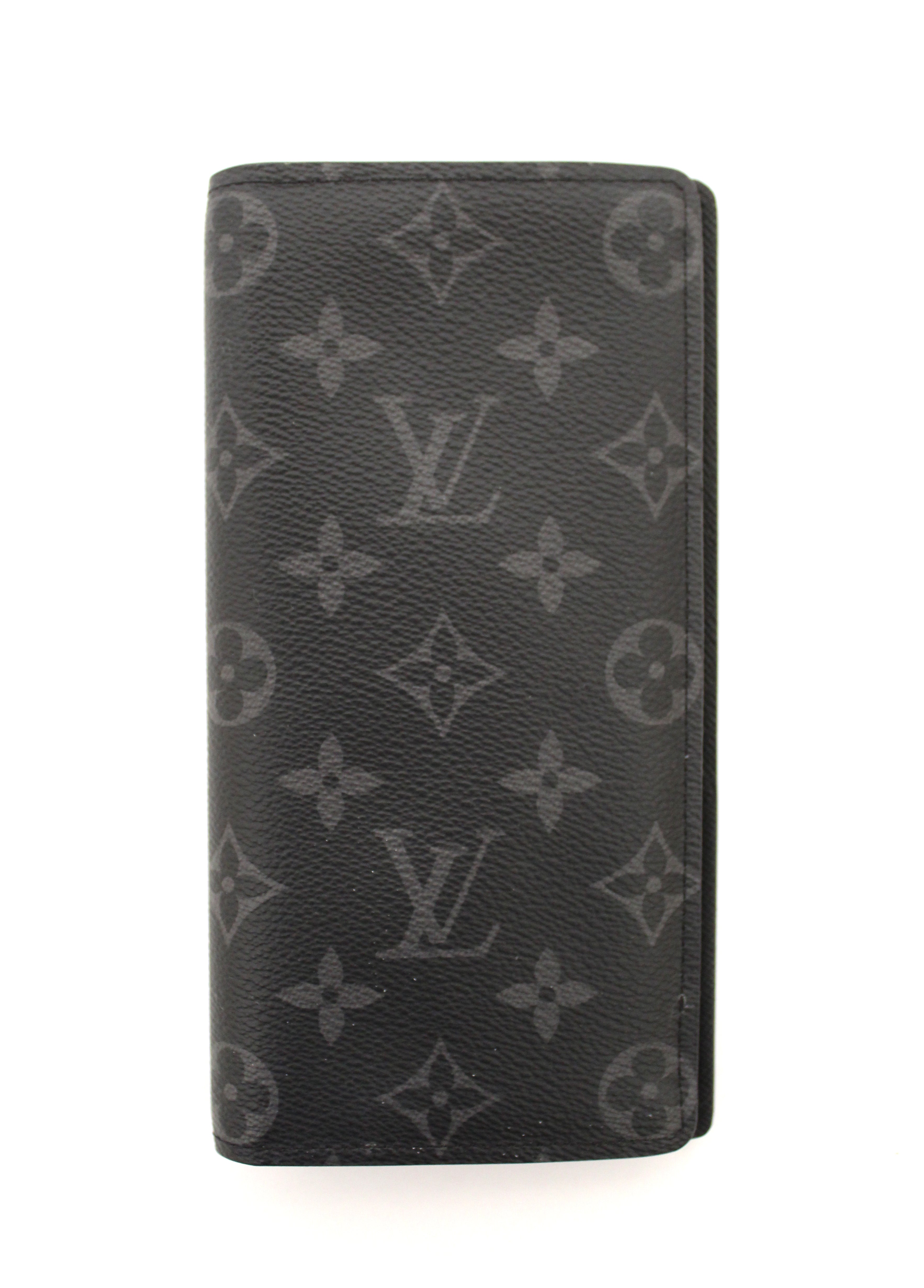Authentic Louis Vuitton Monogram Eclipse Brazza Long Wallet for Men - Black/Grey Leather Bifold Wallet with Multiple Card Slots - Perfect for Business, Travel & Everyday Use