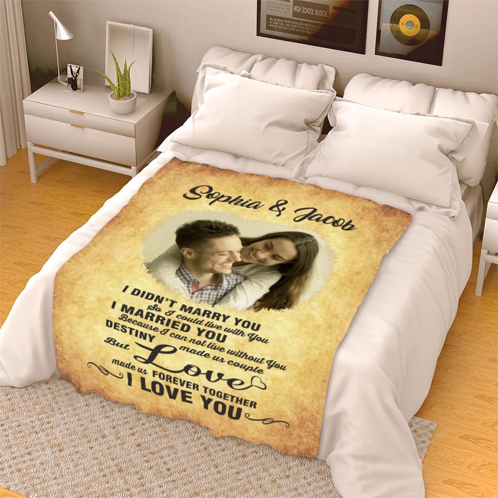Custom Photo Printed Fleece Blanket for Couples - Personalized 50
