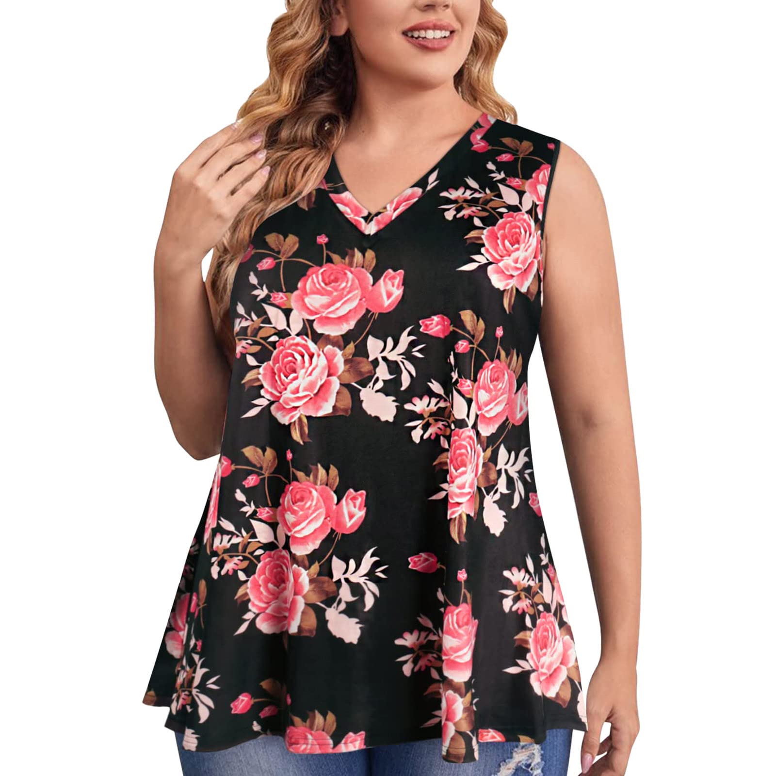SolwDa Plus Size Tank Tops for Women - Sleeveless Tunic Tops to Wear with Leggings, Summer Casual Blouse for Work, Travel & Everyday Wear