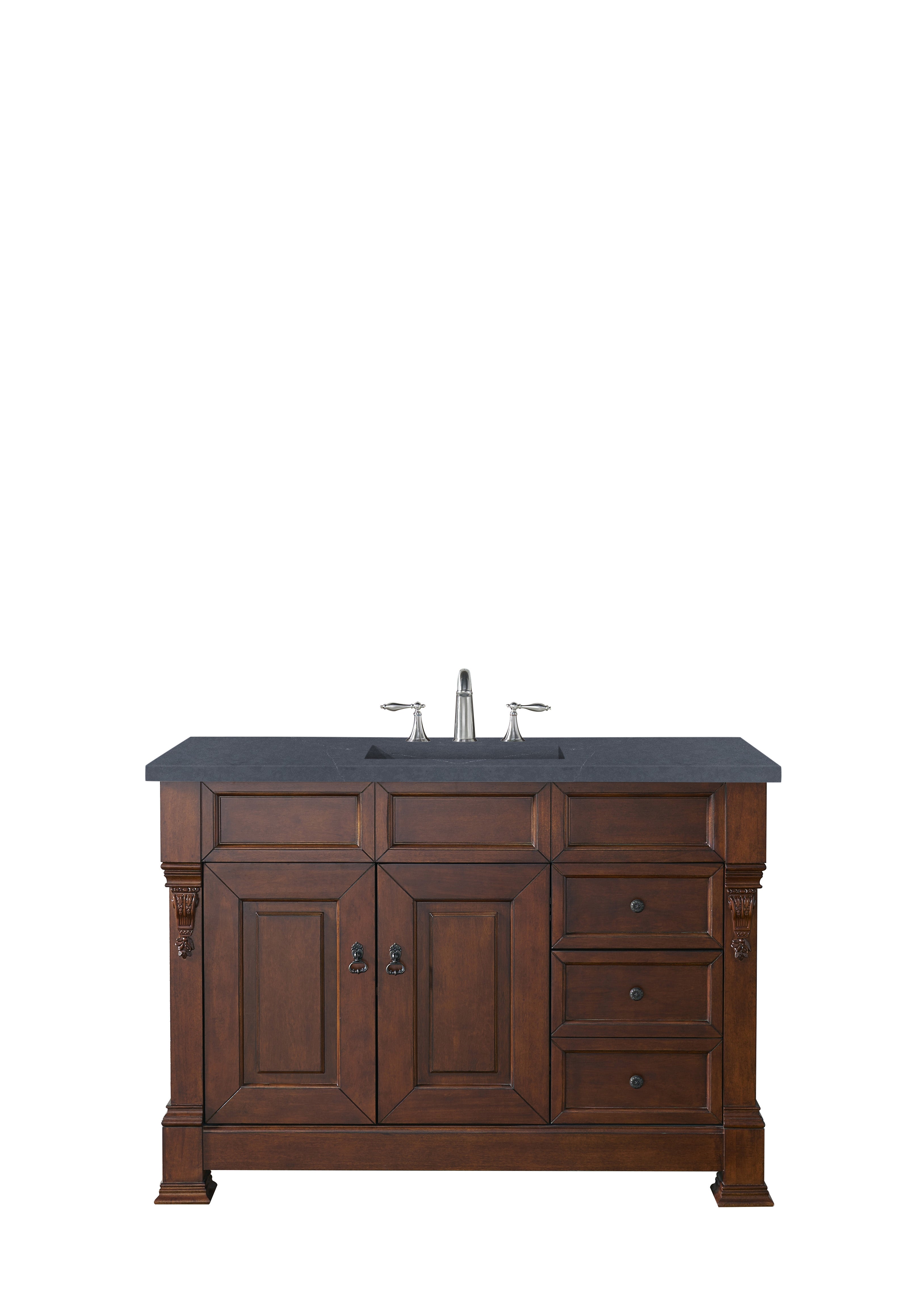 Brookfield 48 Inch Single Bathroom Vanity with Warm Cherry Finish & 3CM Charcoal Soapstone Quartz Countertop - Perfect for Modern Master Bath or Guest Bathroom Renovation