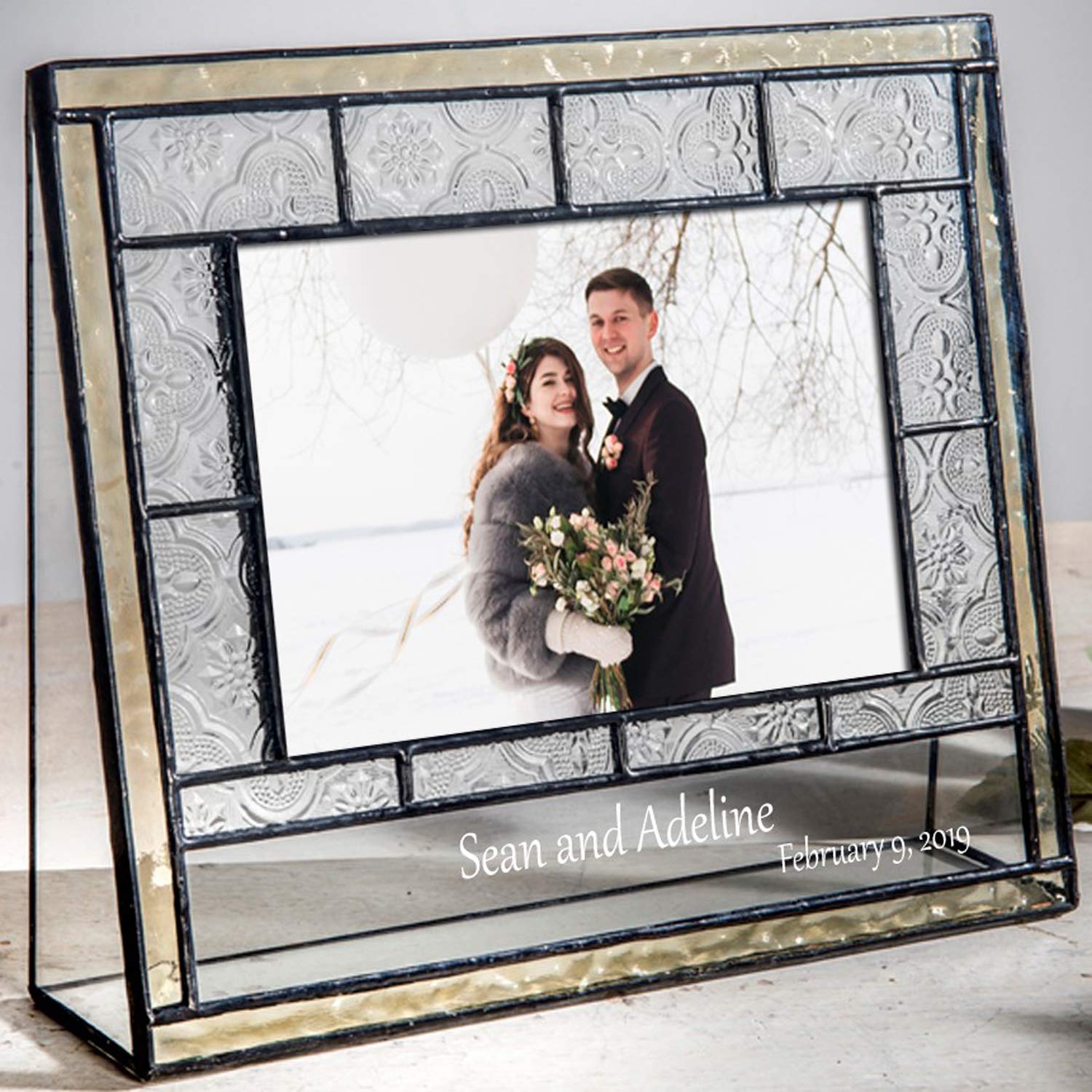 Personalized Engraved Glass Wedding Picture Frame 4x6 - Romantic Couple Gift for Anniversaries & Home Decor