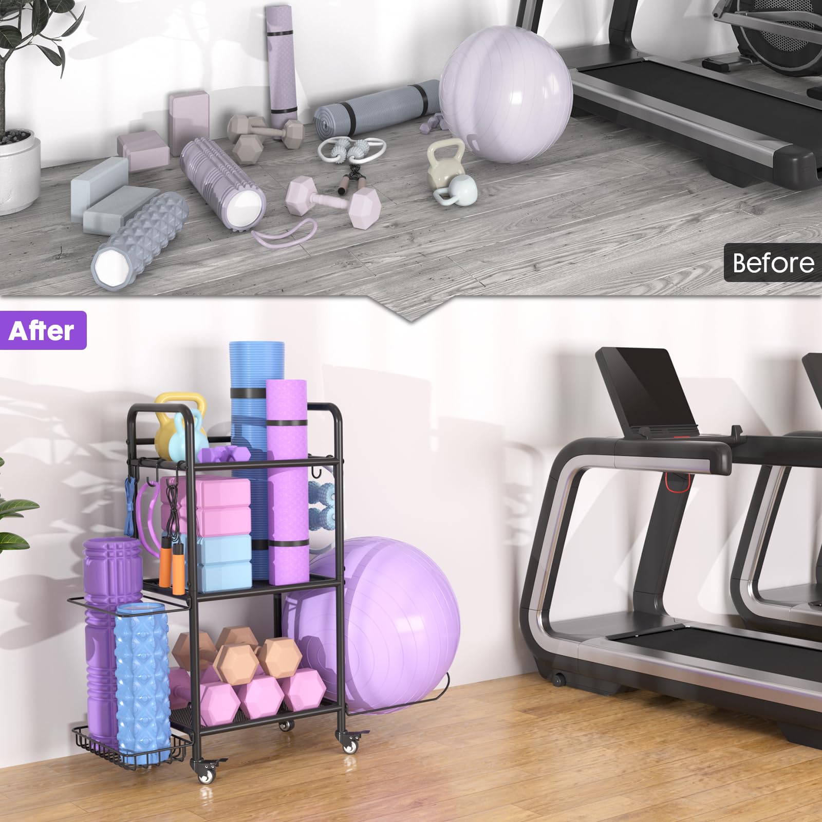 Home Gym Storage Rack - Heavy Duty Exercise Equipment Organizer for Yoga Mats, Dumbbells, Kettlebells & Resistance Bands | Perfect for Yoga Studios, Home Workouts & Garage Gyms - Space Saving Workout Gear Storage Solution