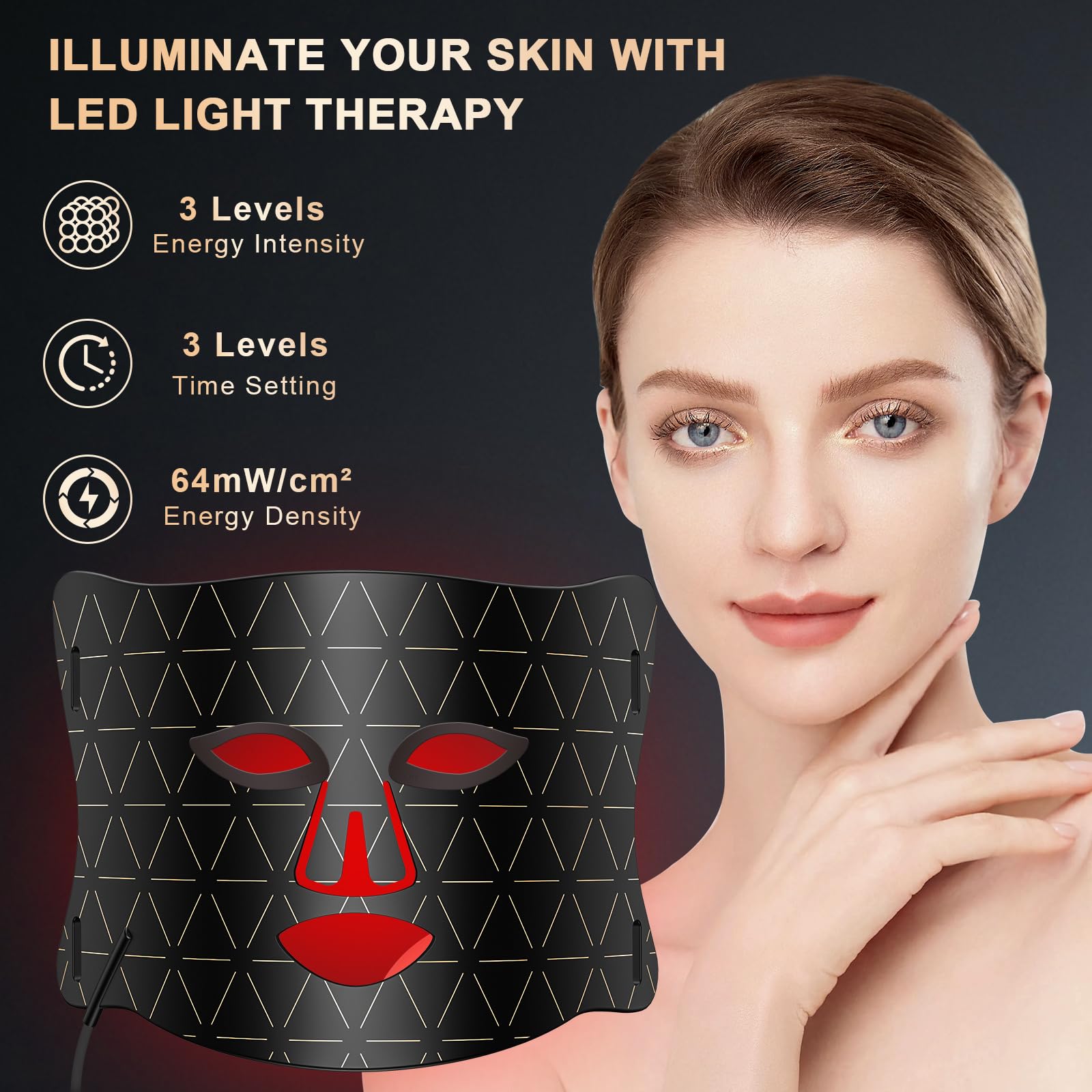Lovsheme LED Face Mask - FDA Approved Red Light Therapy Mask for Acne, Wrinkles & Skin Rejuvenation - 3 Light Modes with Remote Control & Eye Protection - Professional At-Home Skincare Device for Anti-Aging & Clear Skin - Perfect for Daily Beauty Routine & Spa Treatments
